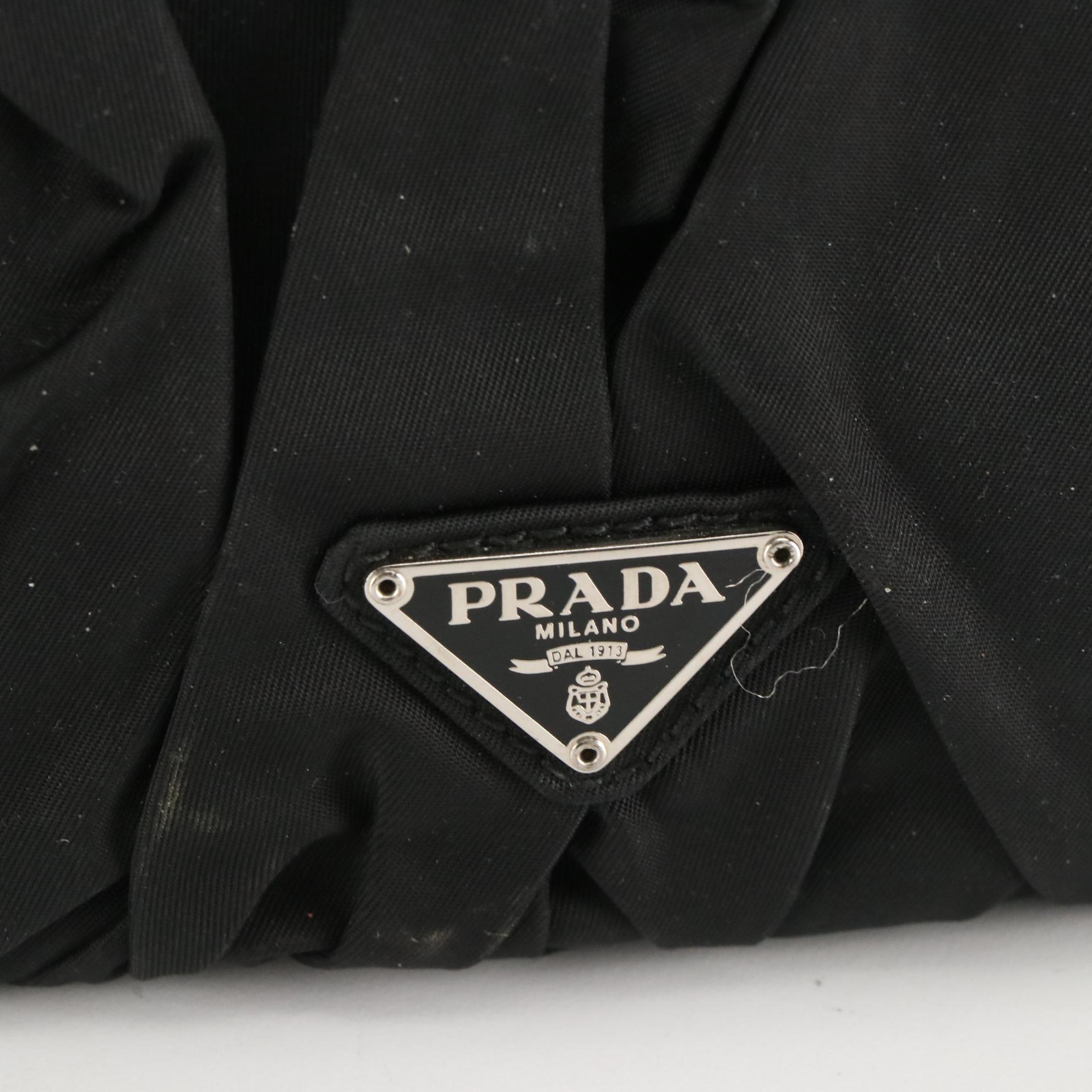 Prada Origami Pleated Clutch Bag in Black Tessuto Nylon