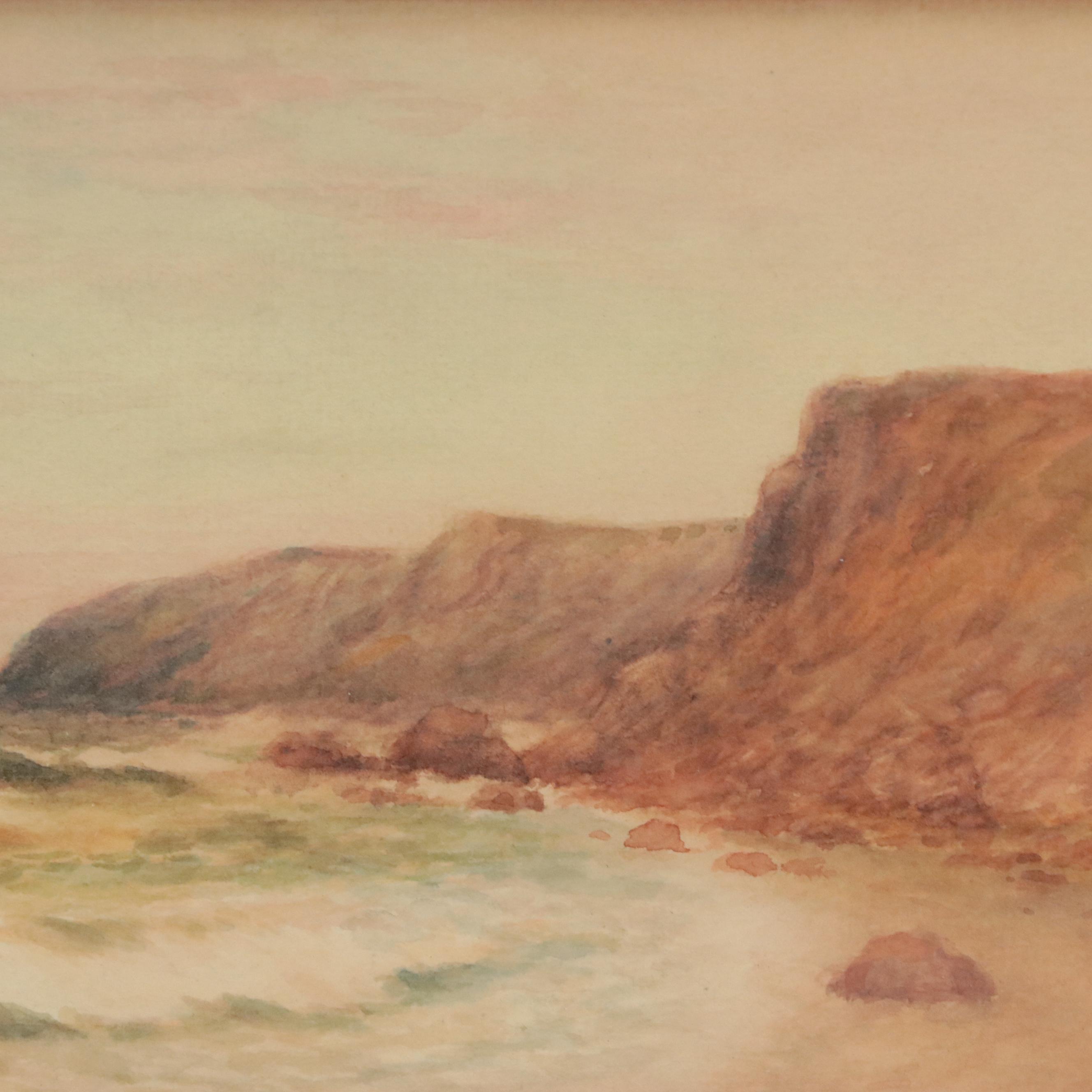 Watercolor Painting of a Coastal Landscape with Boat