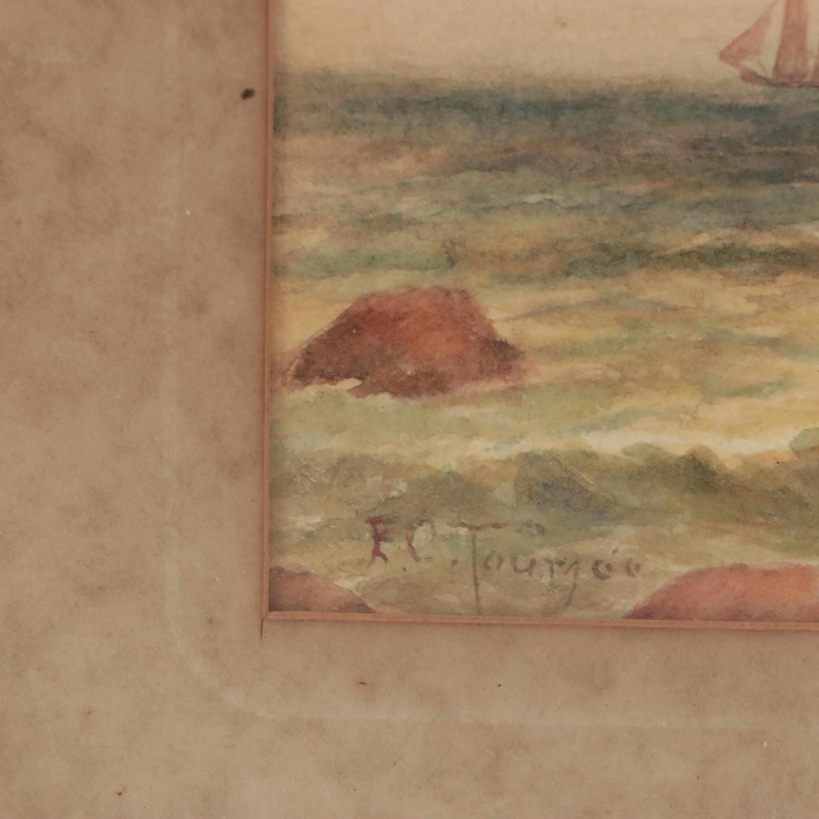 Watercolor Painting of a Coastal Landscape with Boat