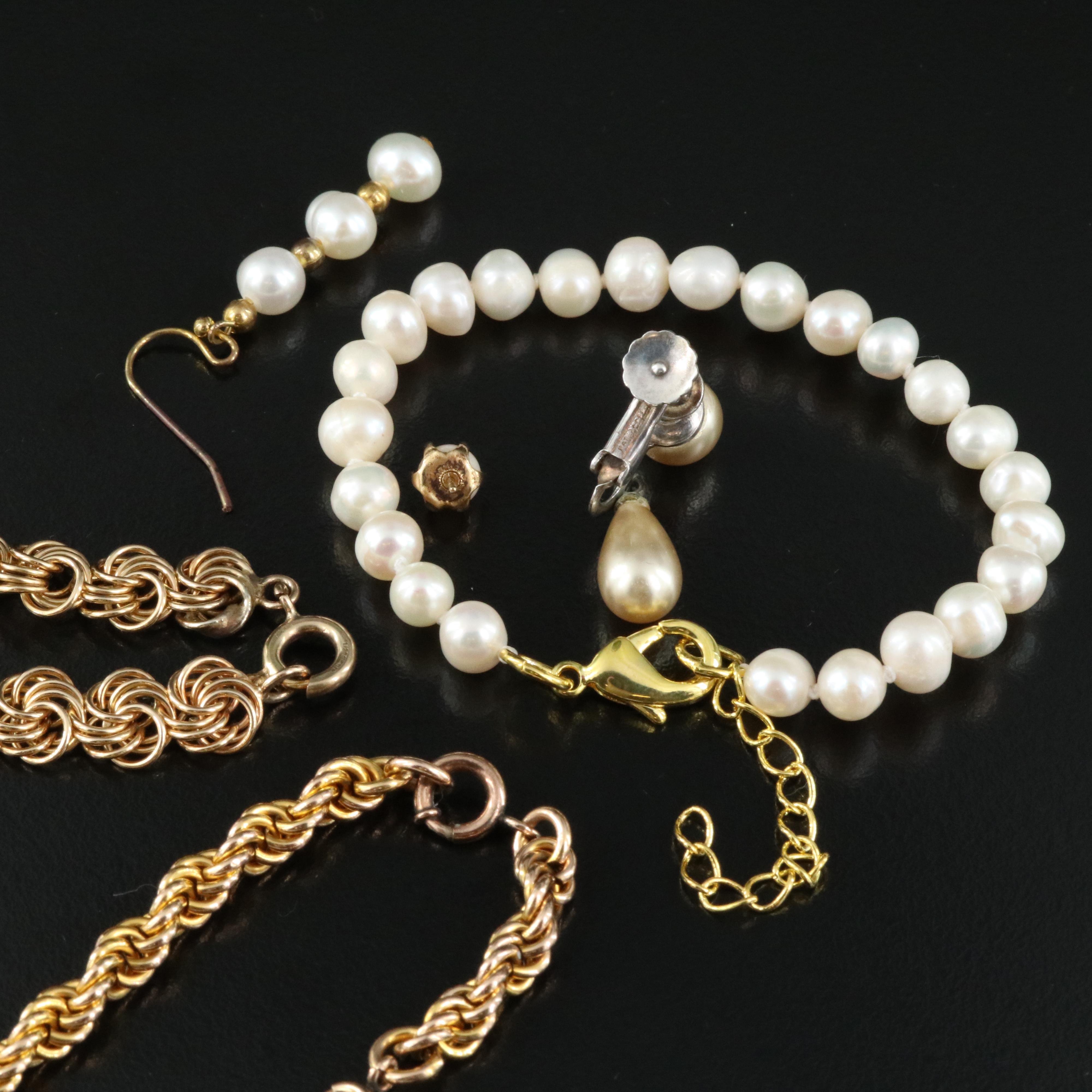 Necklaces, Earrings and Bracelet Including Pearl and Faux Pearl