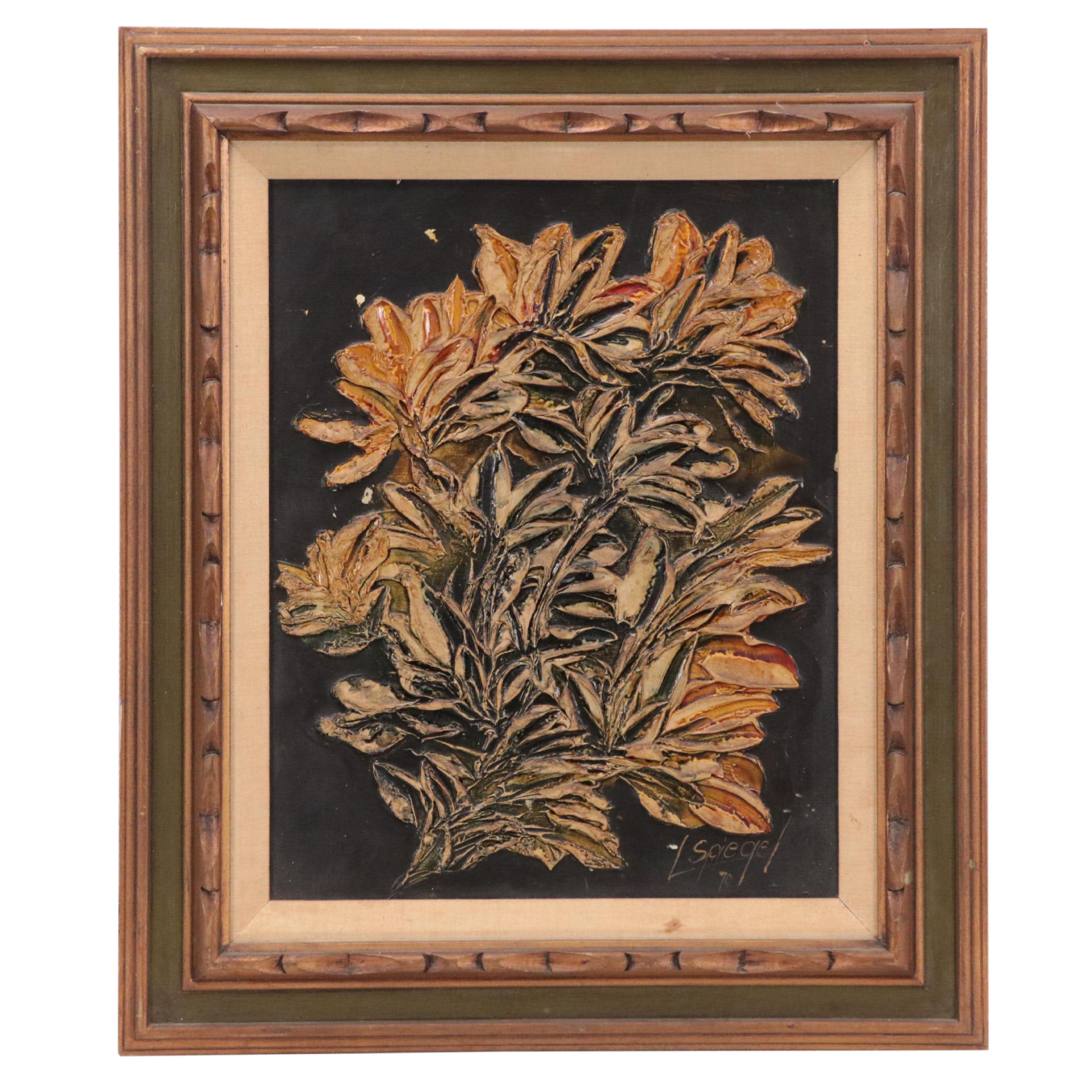 Louis Spiegel Impasto Mixed Media Floral Painting, 1970