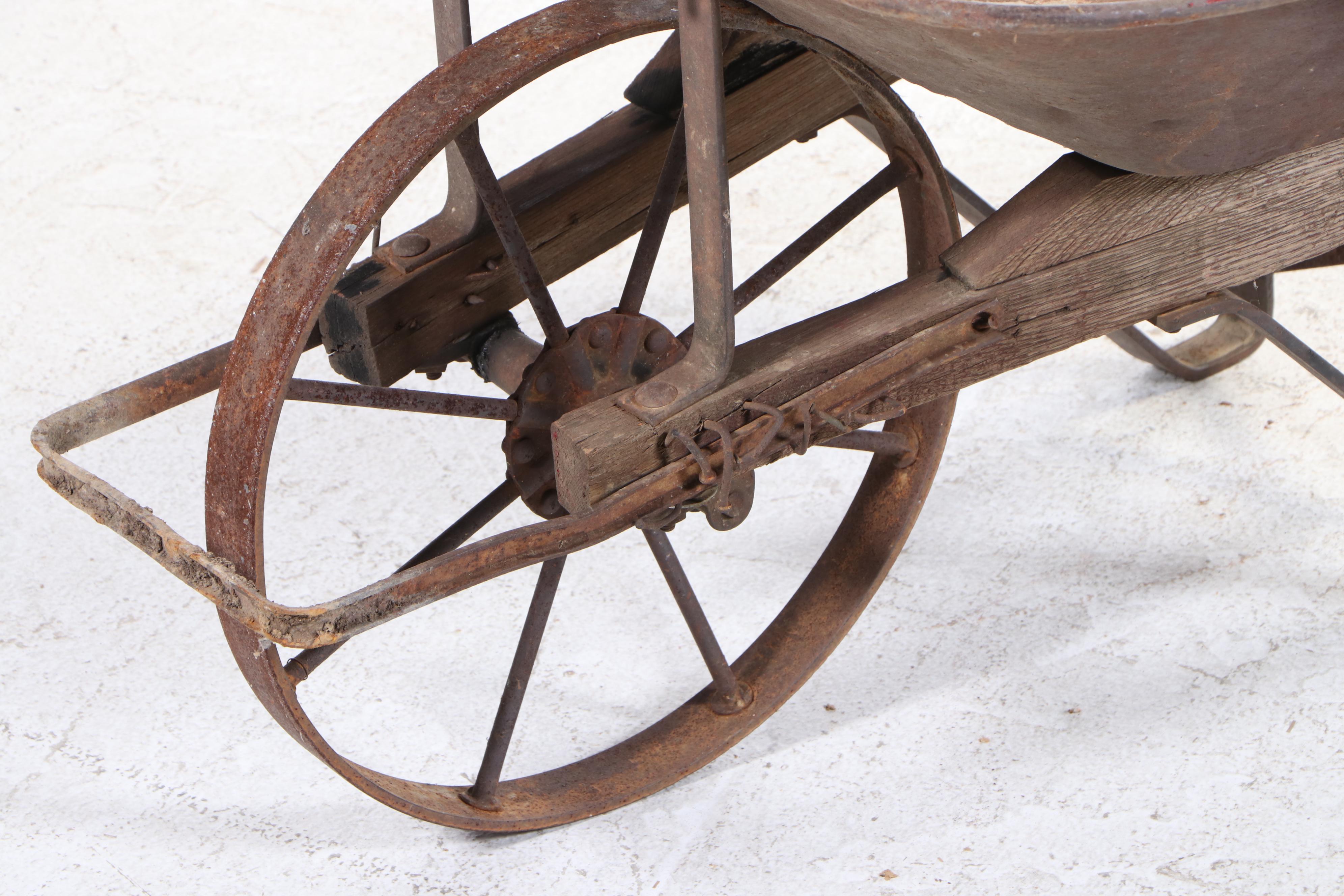 Industrial Oak and Iron Wheelbarrow, Early 20th Century