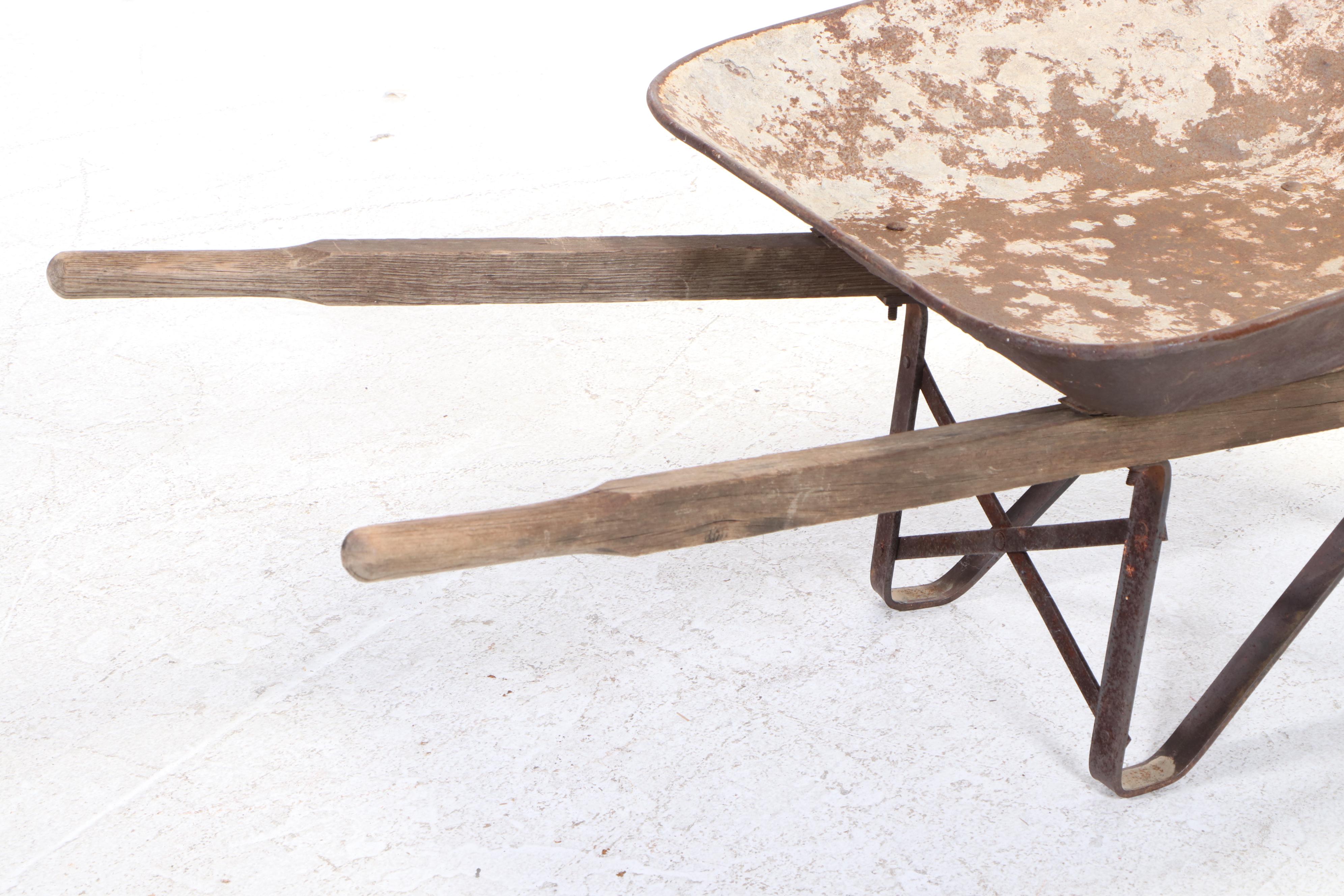 Industrial Oak and Iron Wheelbarrow, Early 20th Century