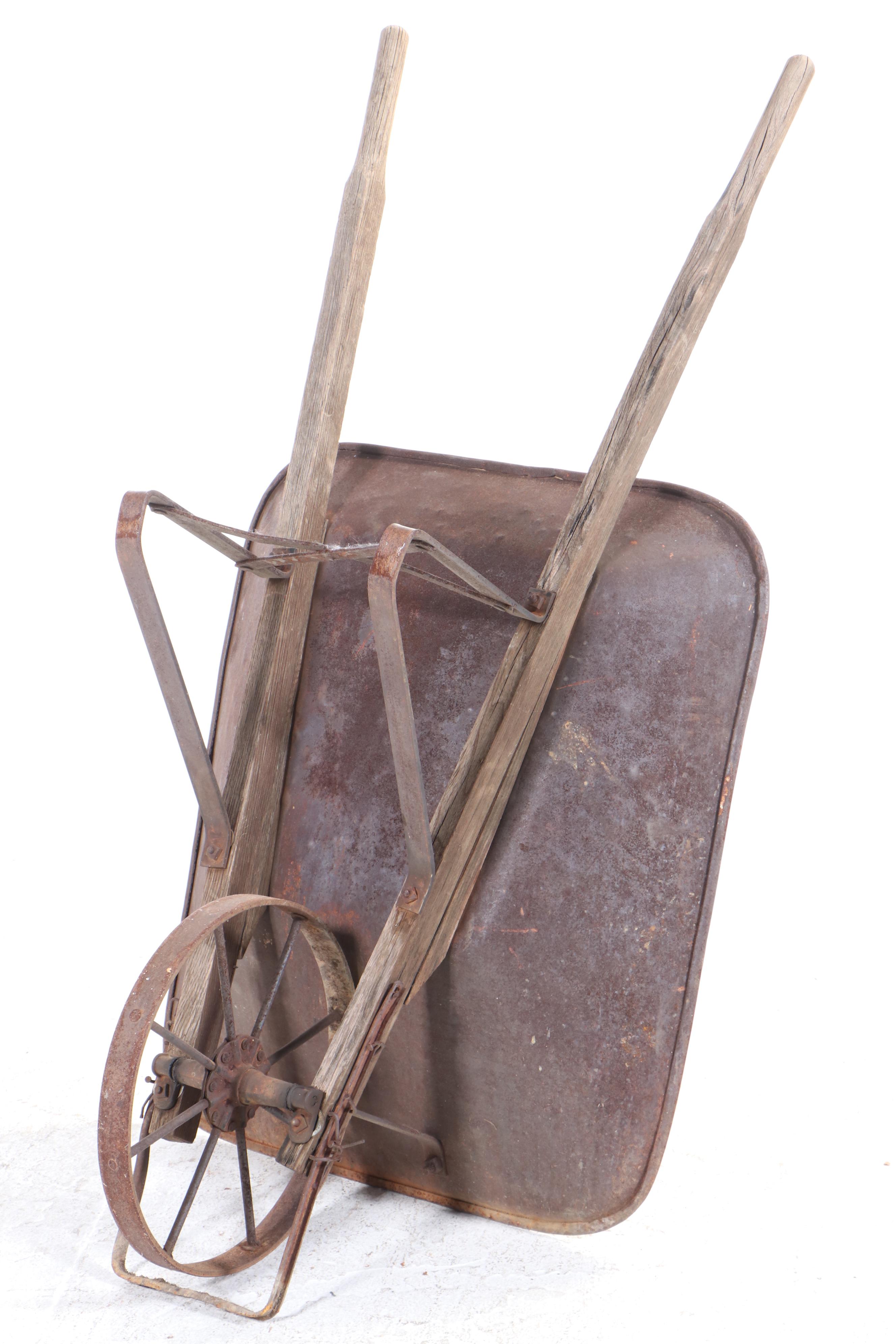 Industrial Oak and Iron Wheelbarrow, Early 20th Century