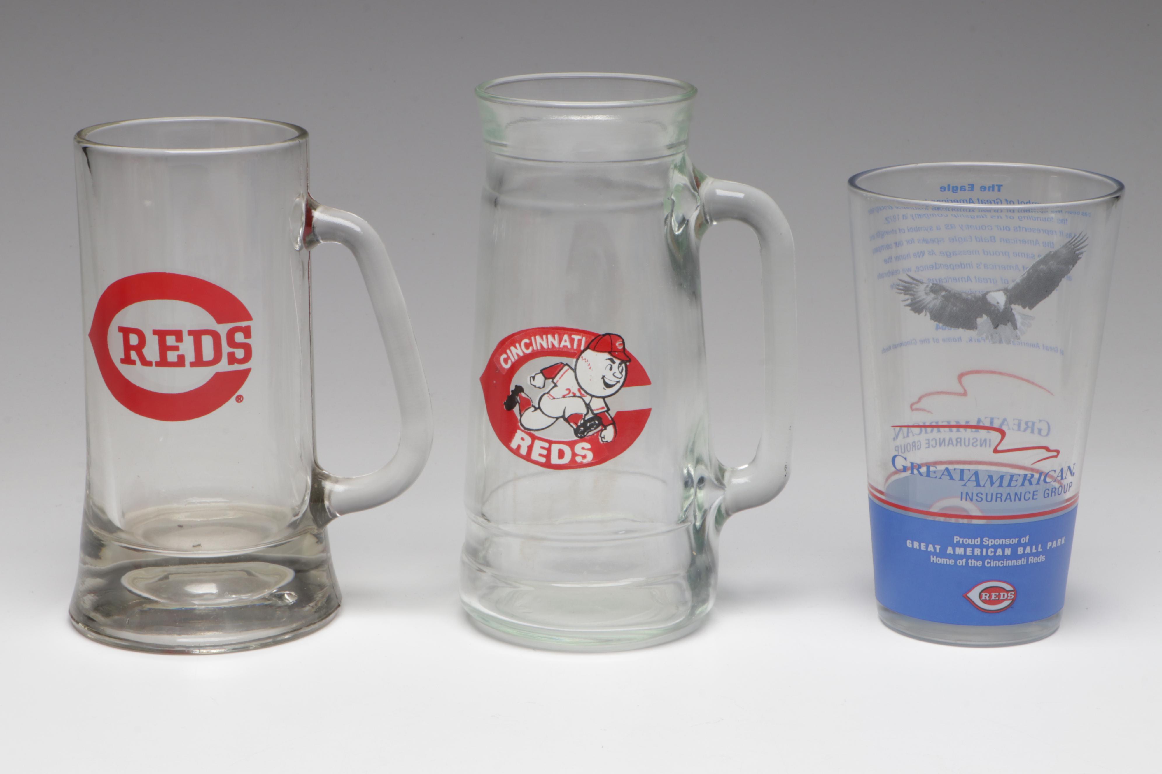 Cincinnati Reds RC Cola Cans with Cups, Glasses, and More, Late 20th Century