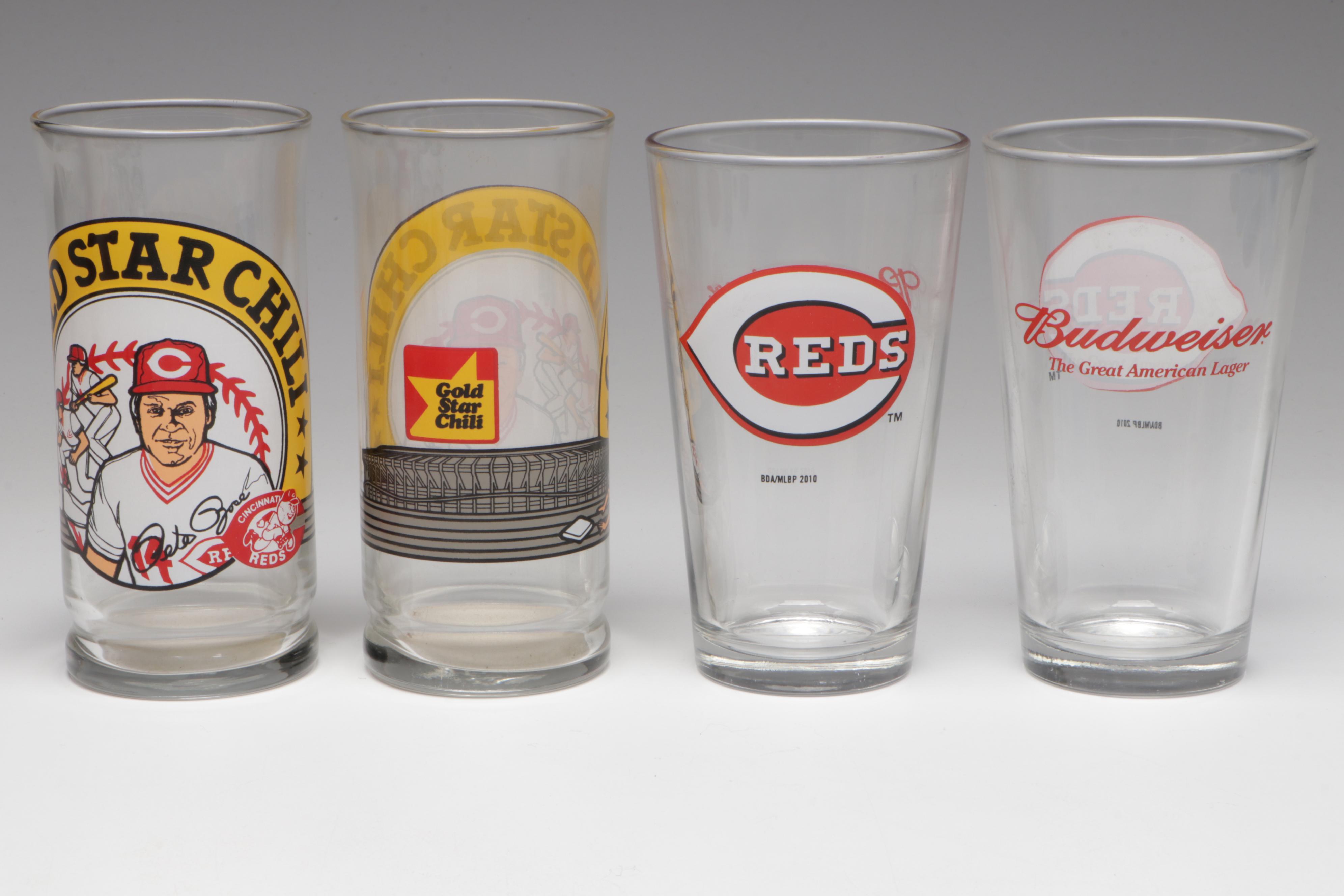 Cincinnati Reds RC Cola Cans with Cups, Glasses, and More, Late 20th Century