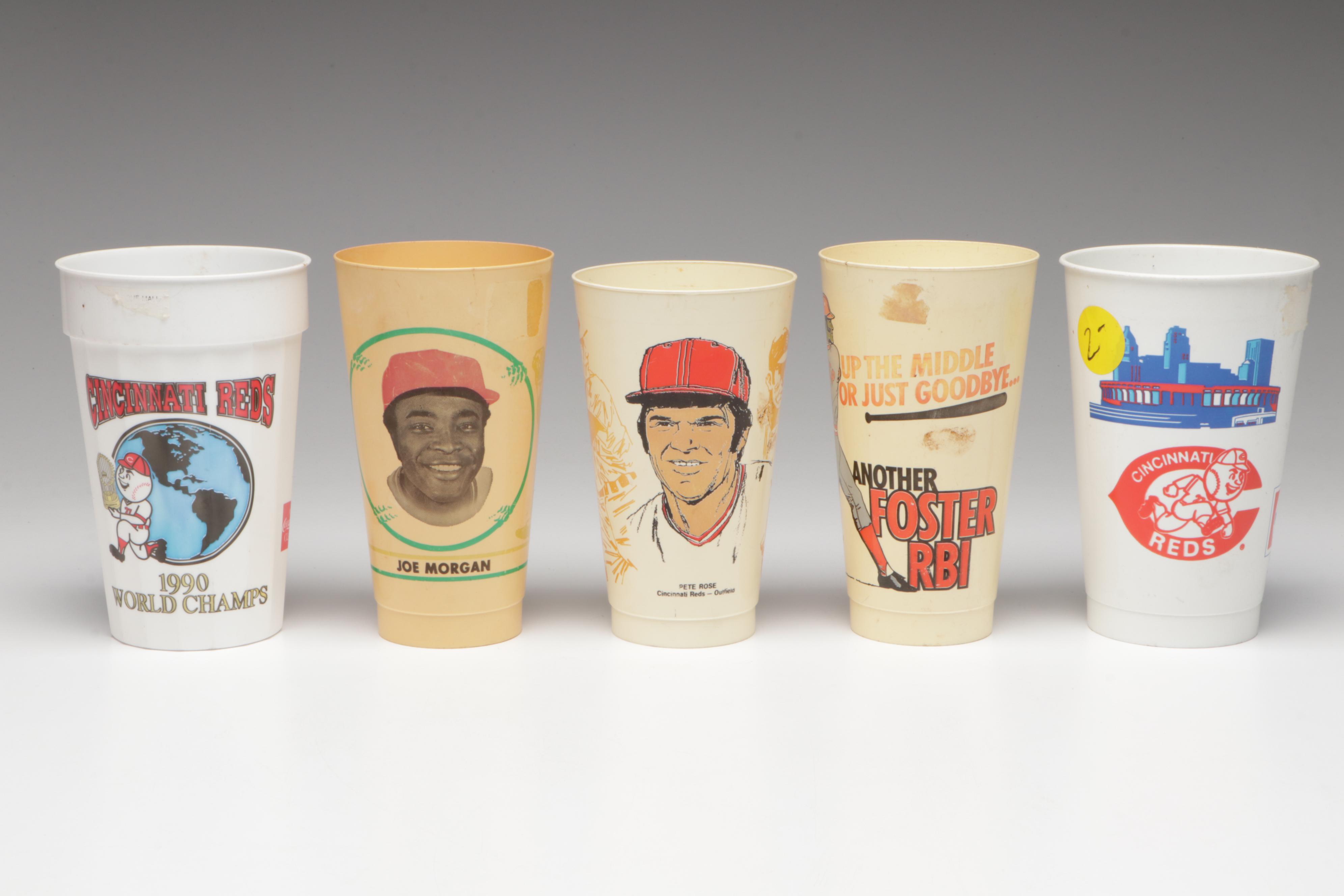 Cincinnati Reds RC Cola Cans with Cups, Glasses, and More, Late 20th Century
