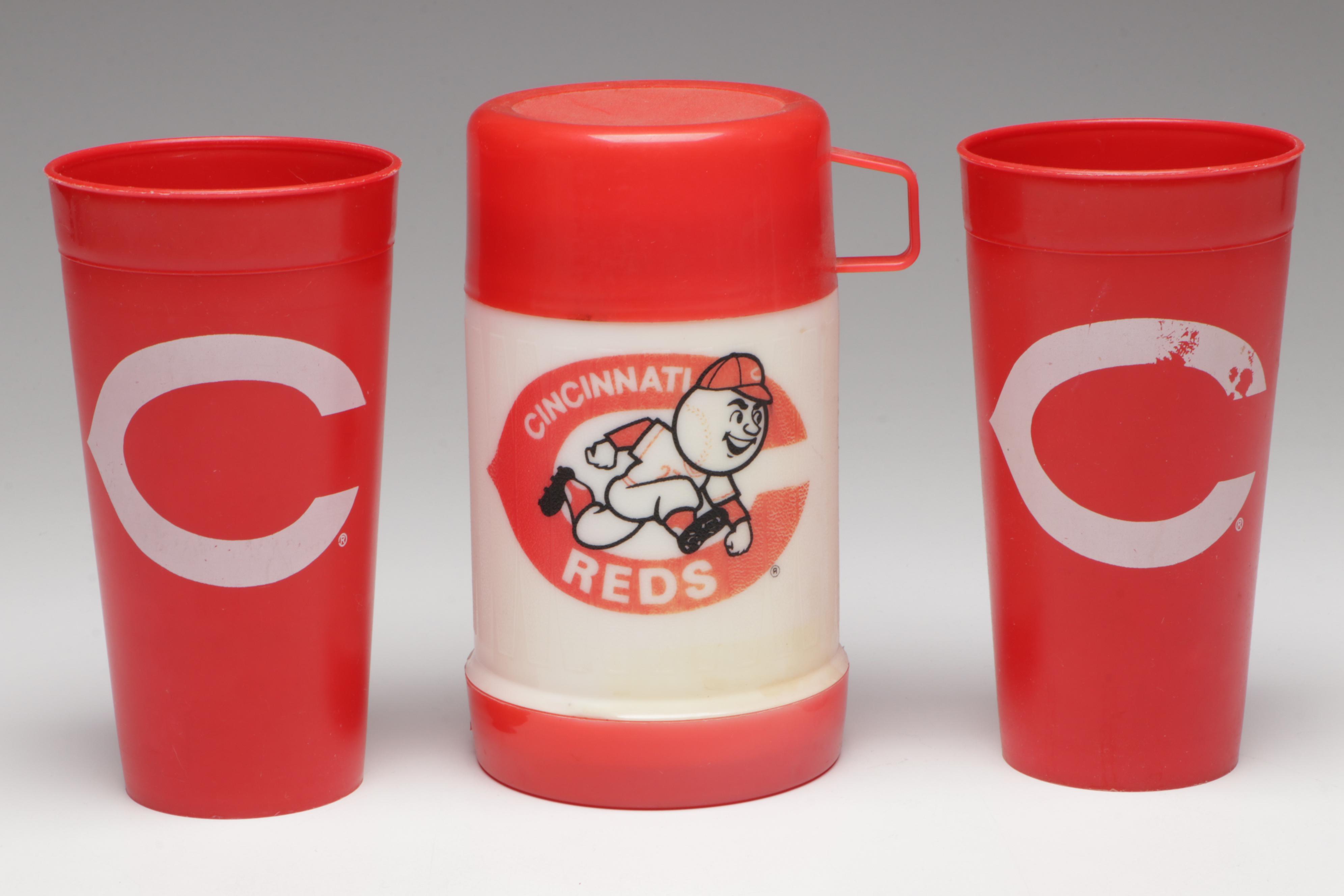 Cincinnati Reds RC Cola Cans with Cups, Glasses, and More, Late 20th Century