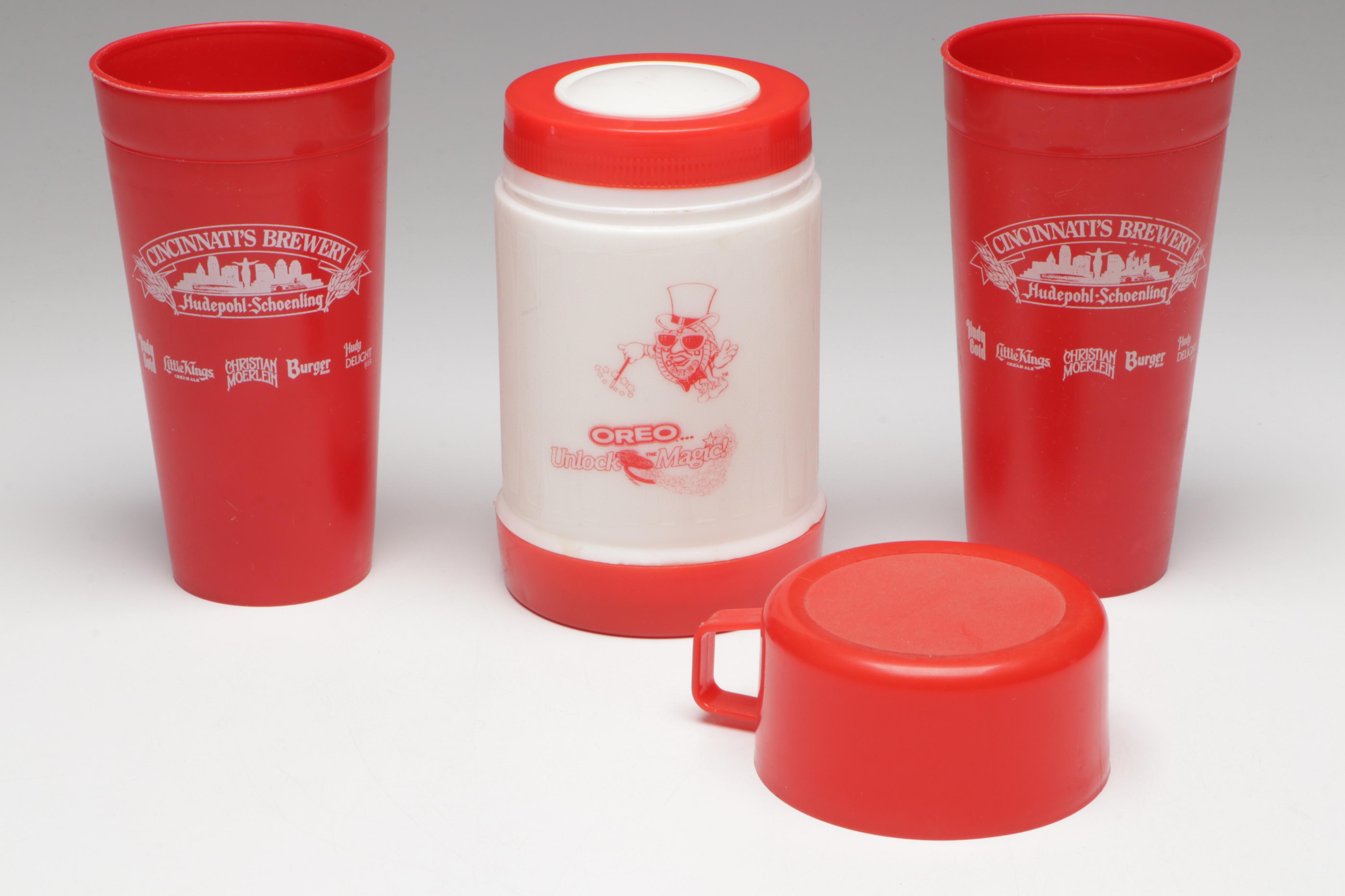 Cincinnati Reds RC Cola Cans with Cups, Glasses, and More, Late 20th Century