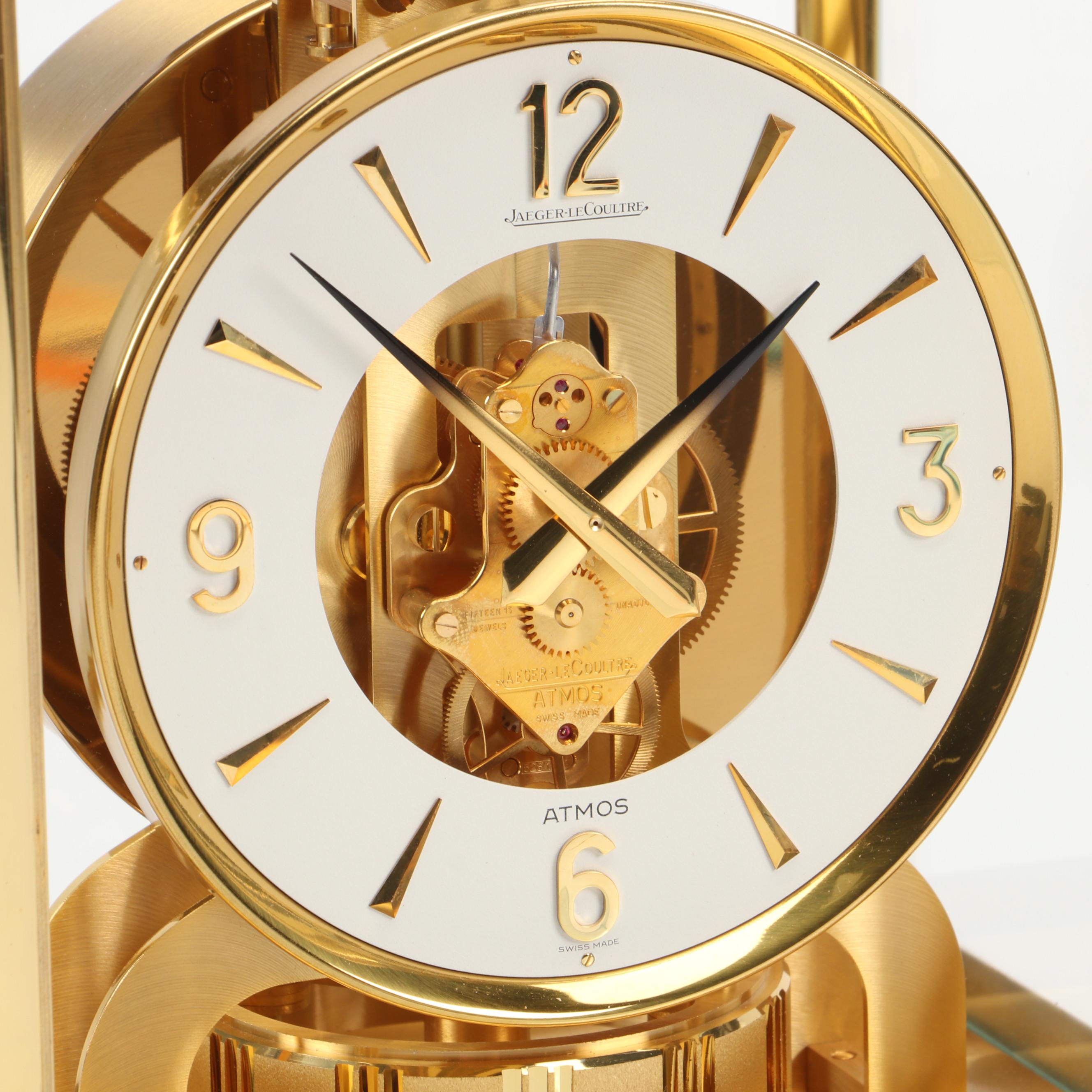 Jaeger-LeCoultre "Atmos" Swiss Brass and Glass Perpetual Motion Mantel Clock