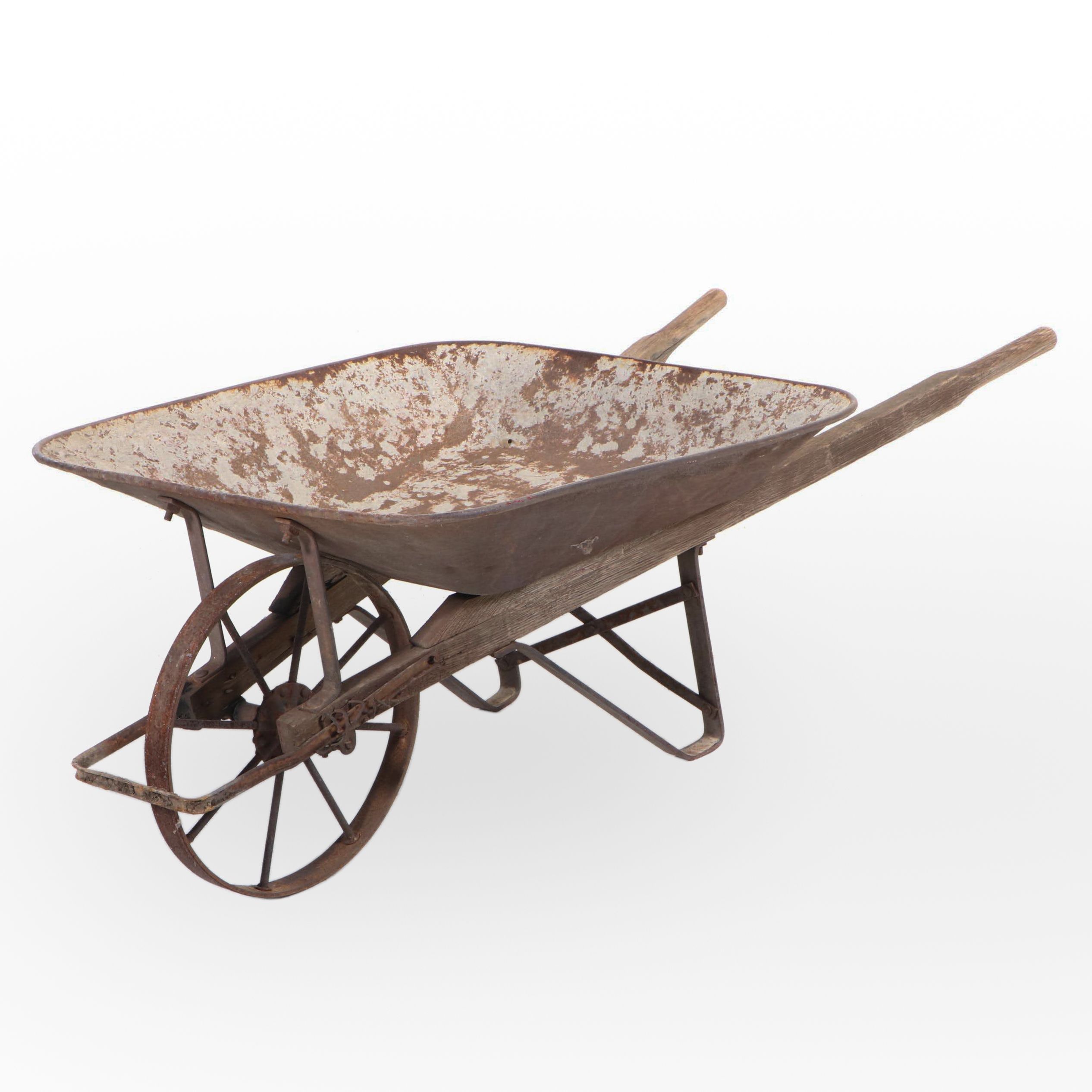 Industrial Oak and Iron Wheelbarrow, Early 20th Century