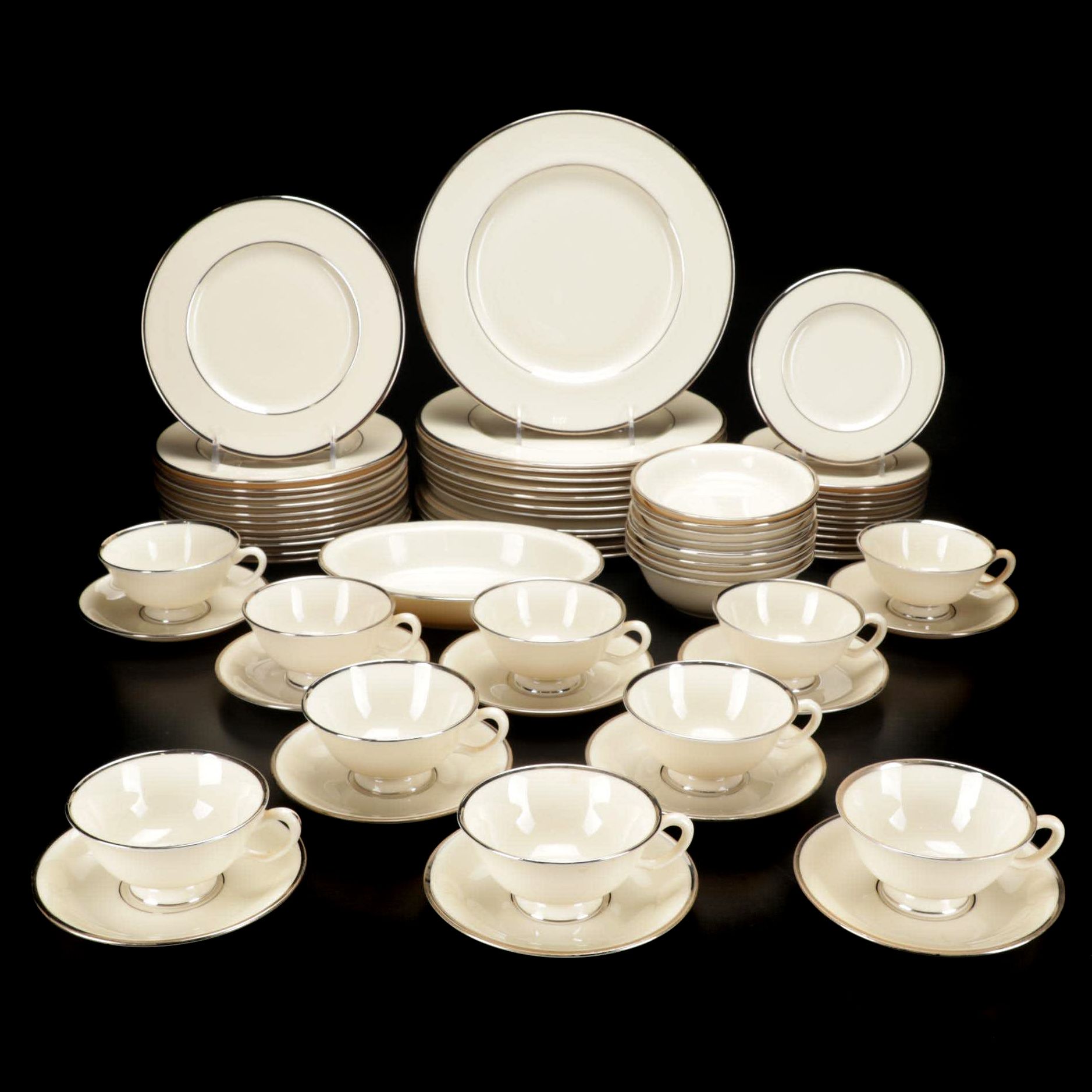 Lenox "Montclair" Platinum Dinnerware Collection, Fifty-Six Pieces, 1949-2004