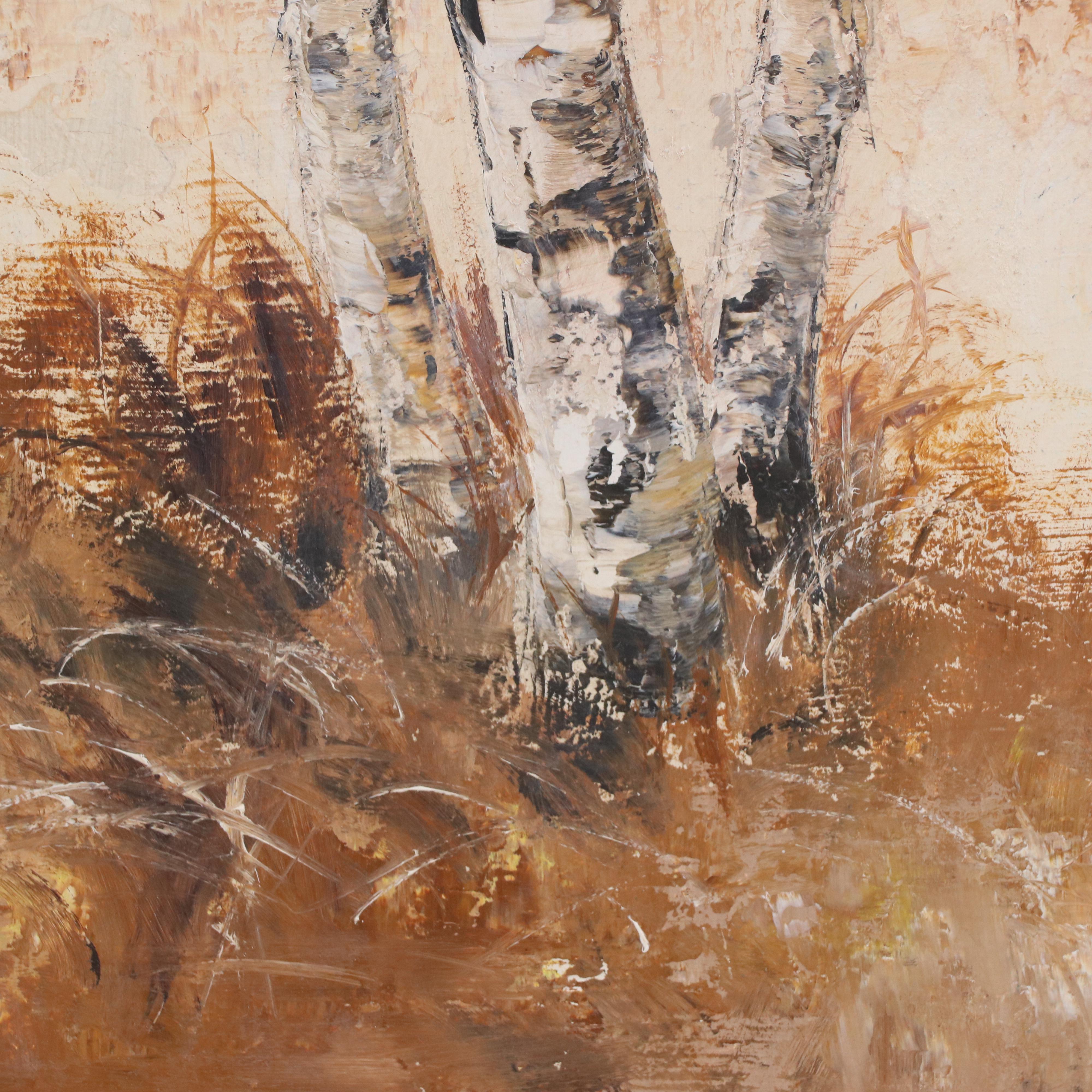 Bev Van Berkom Oil Painting of an Autumnal Landscape with Pond