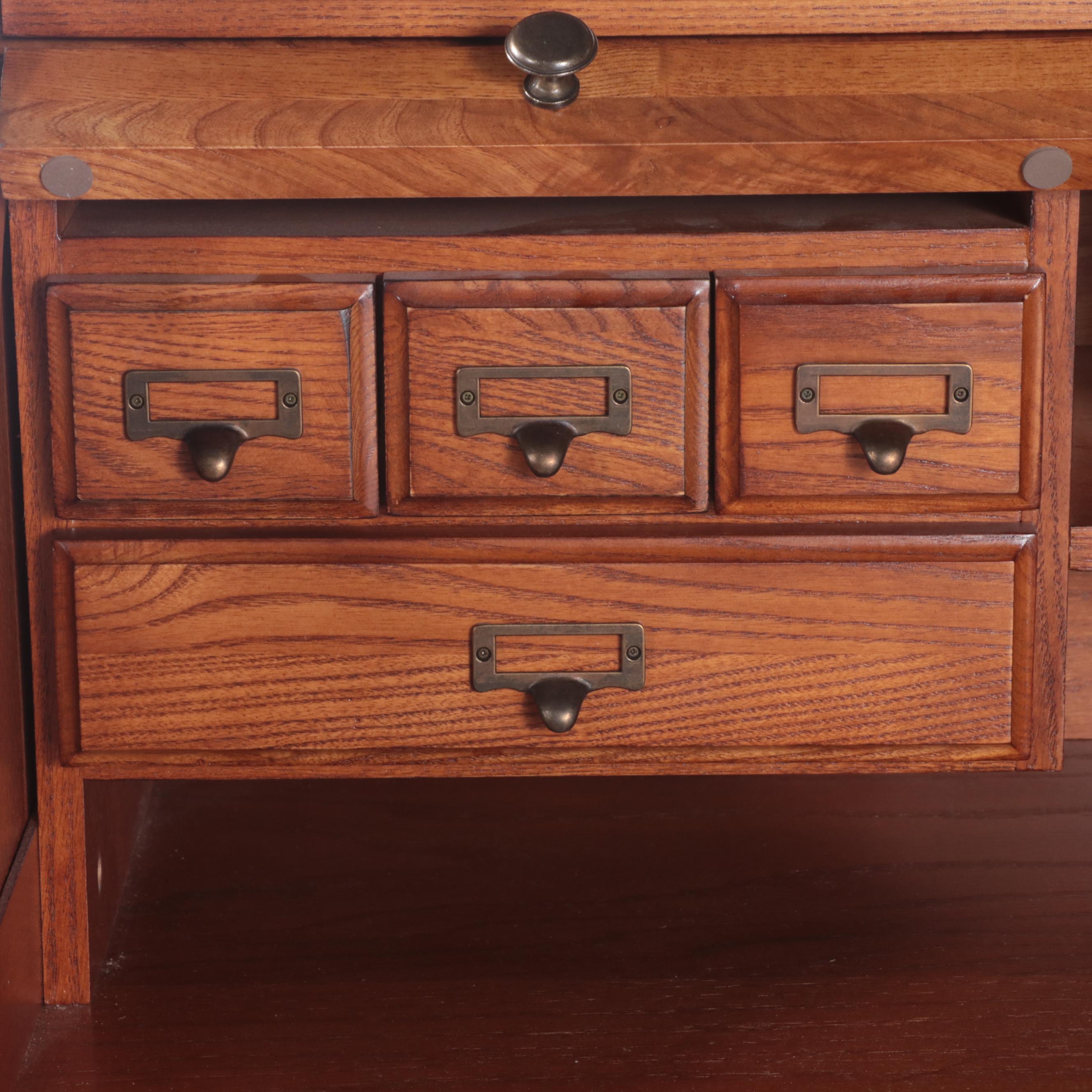 Riverside Furniture "Meridian" Oak Roll-Top Desk Plus Colonial Style Side Chair