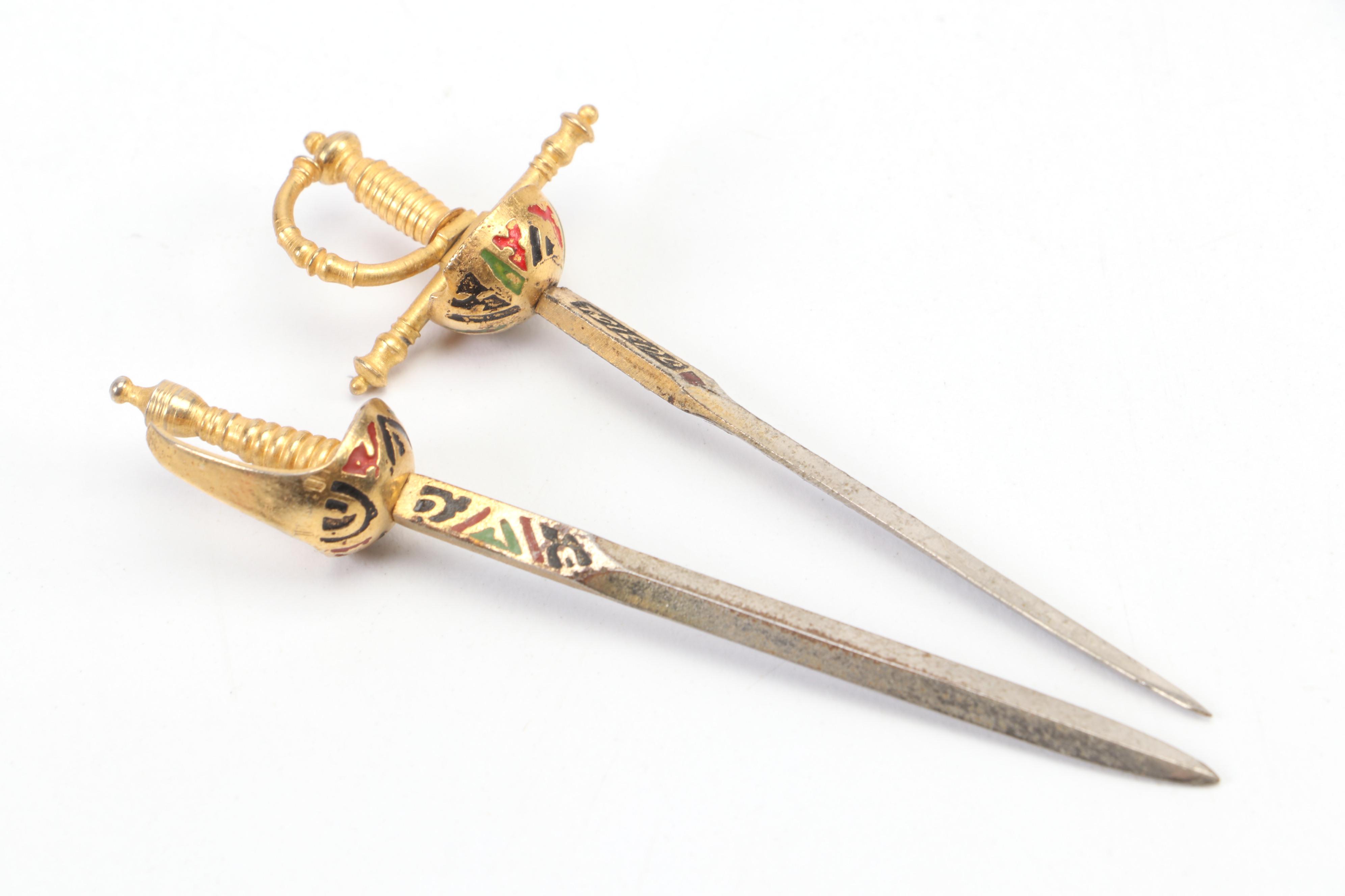 Spanish Toledo Sword Cocktail Pick Set with Enameled Stand EBTH