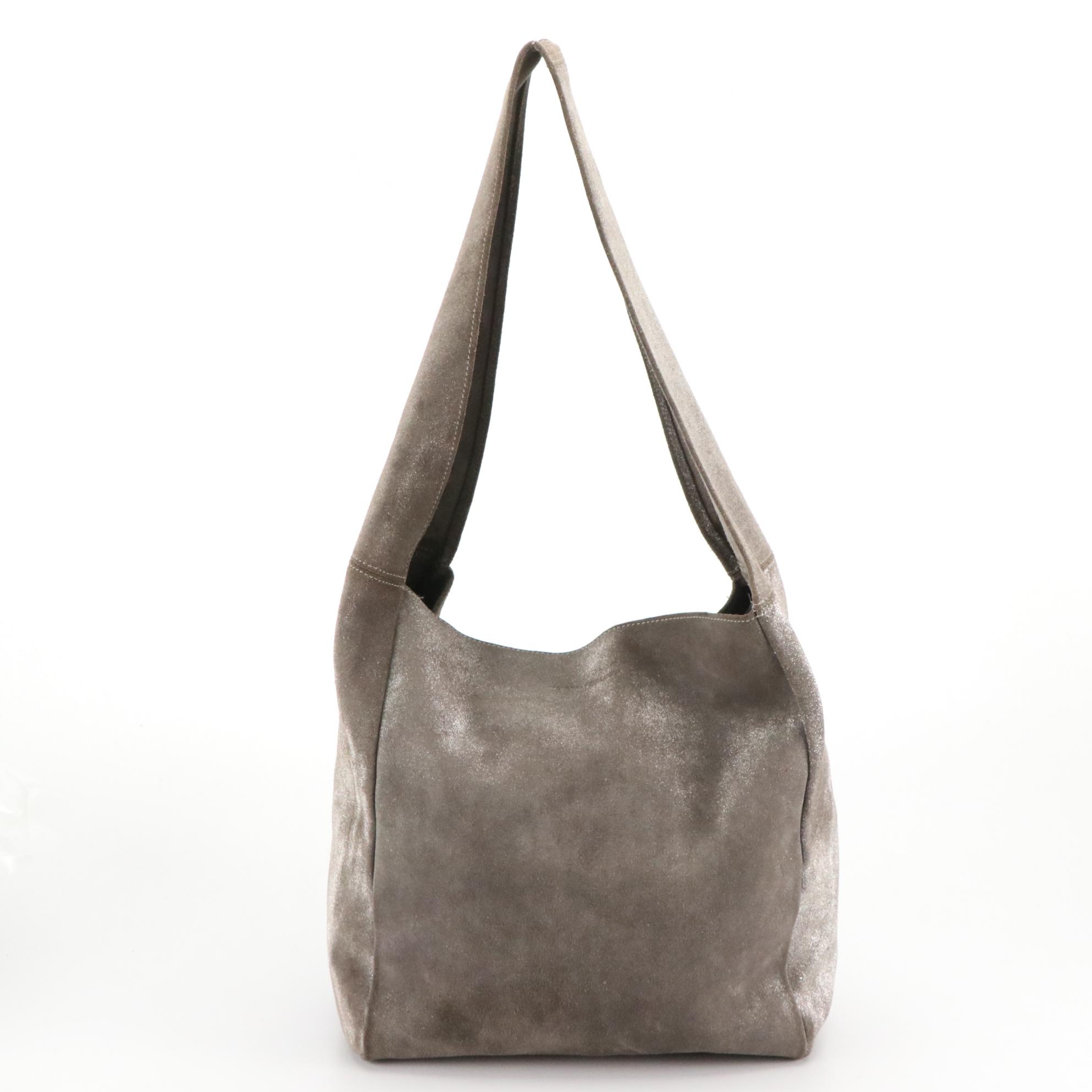 Monserat De Lucca Grey Metallic Suede Hobo Bag