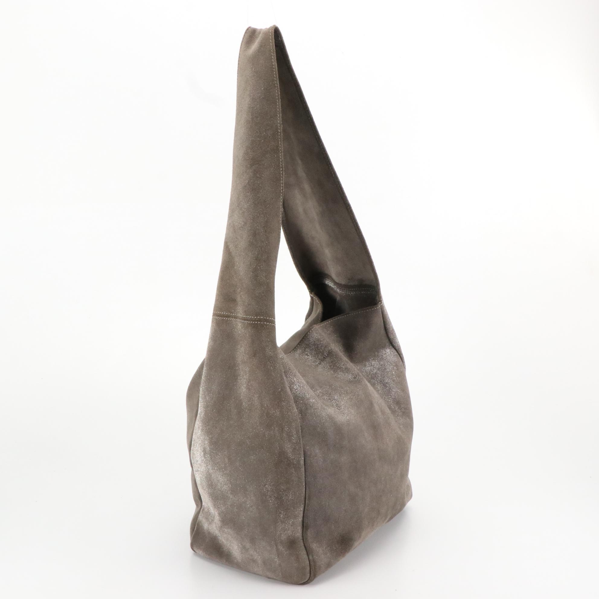 Monserat De Lucca Grey Metallic Suede Hobo Bag