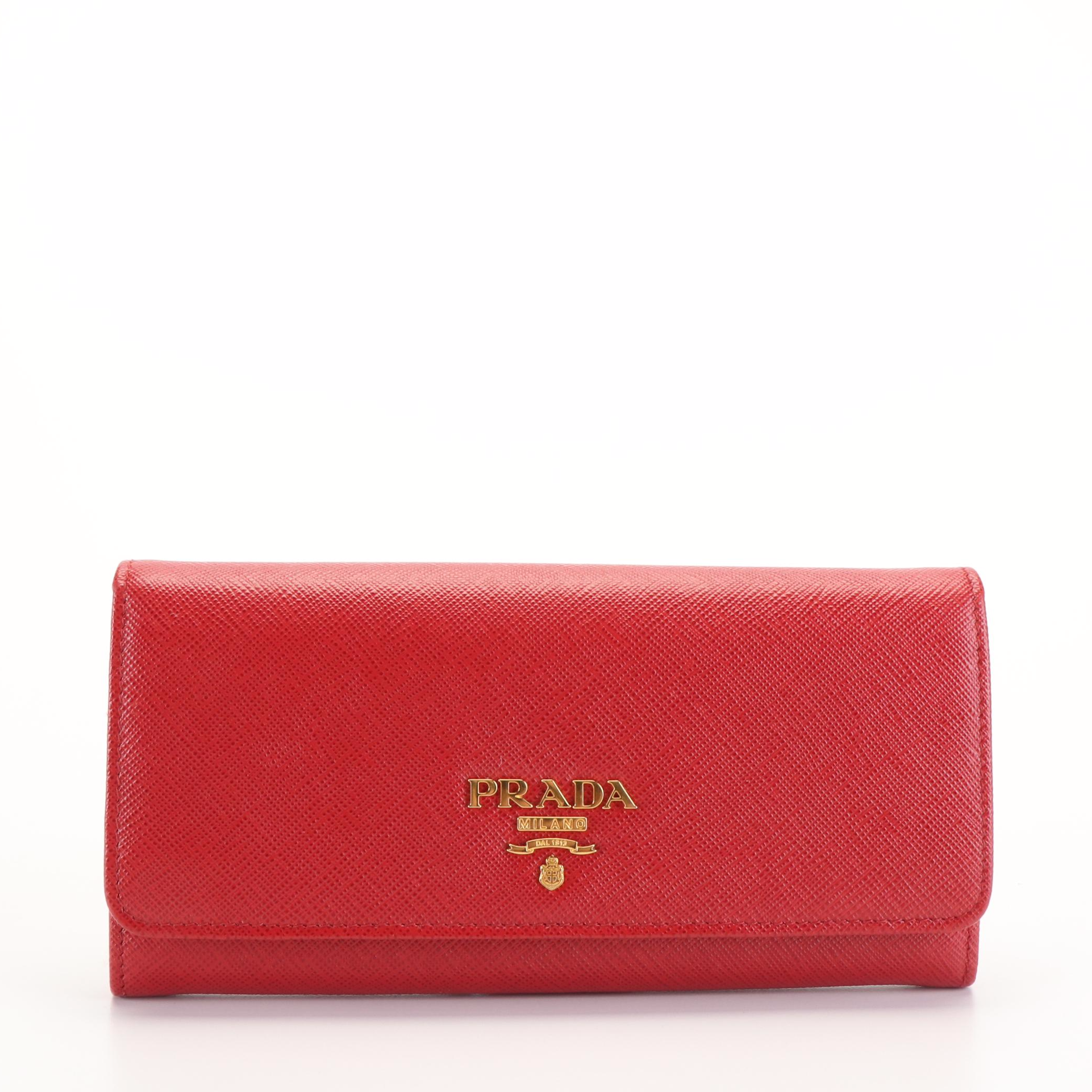 Prada  Red Saffiano Leather Continental Wallet