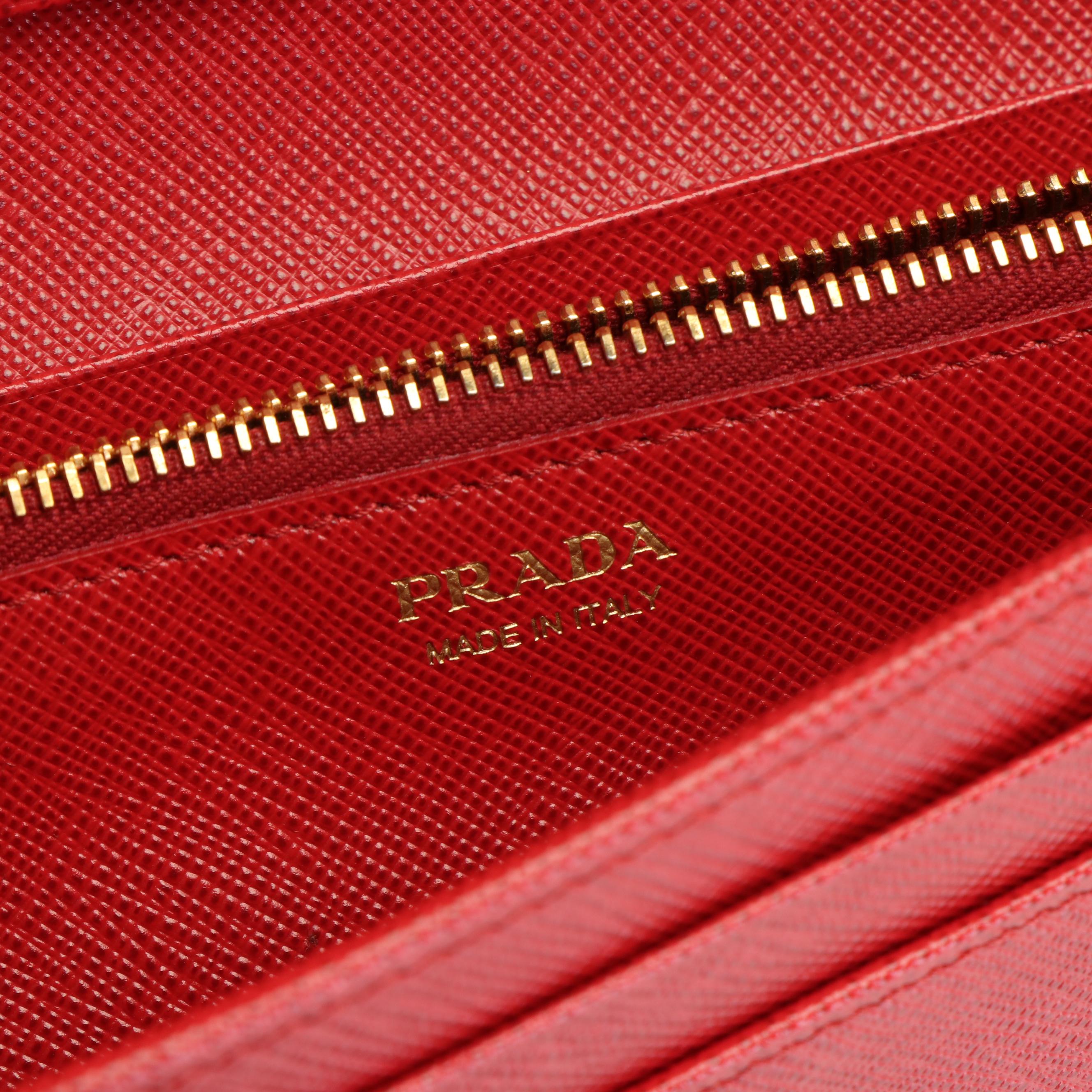 Prada  Red Saffiano Leather Continental Wallet
