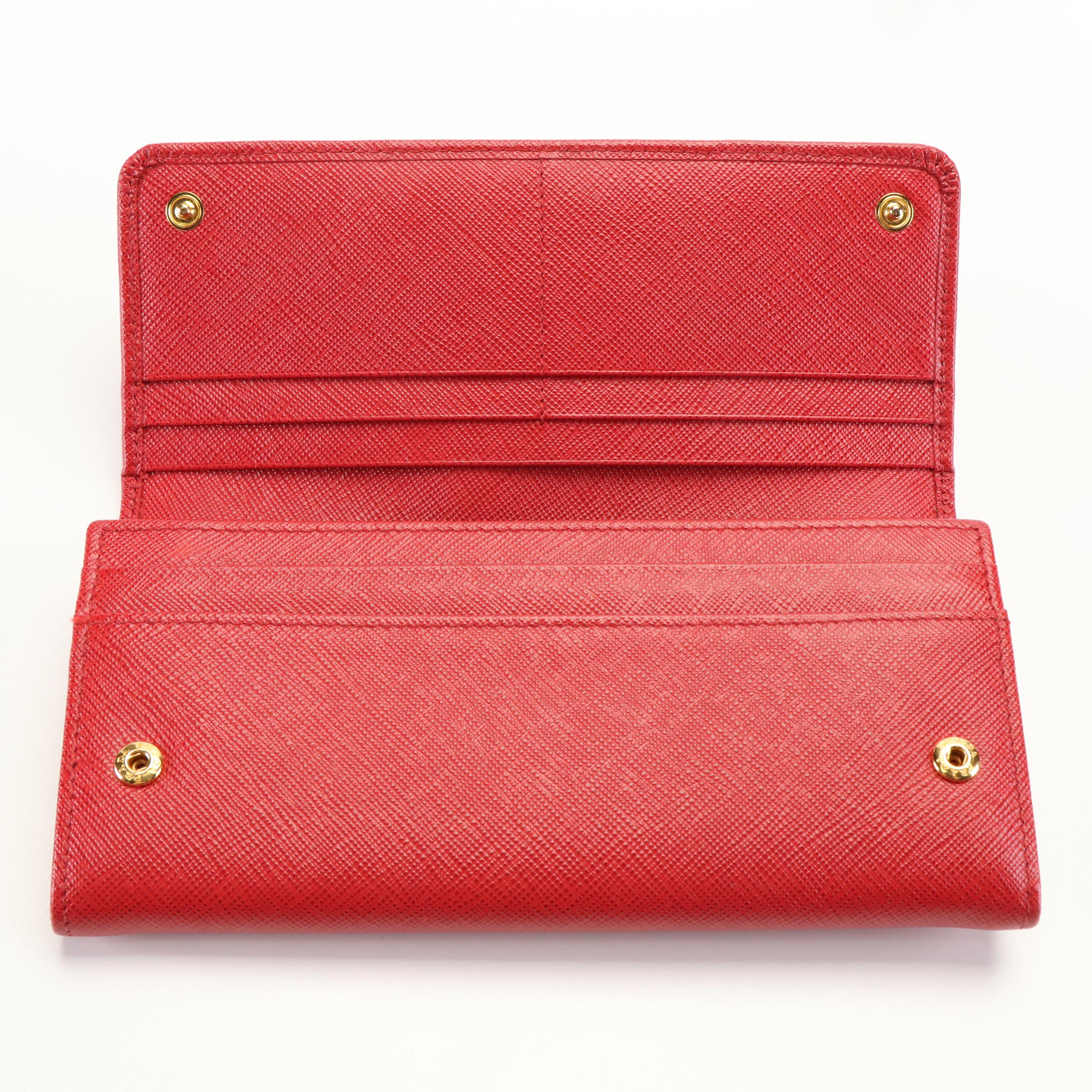 Prada  Red Saffiano Leather Continental Wallet