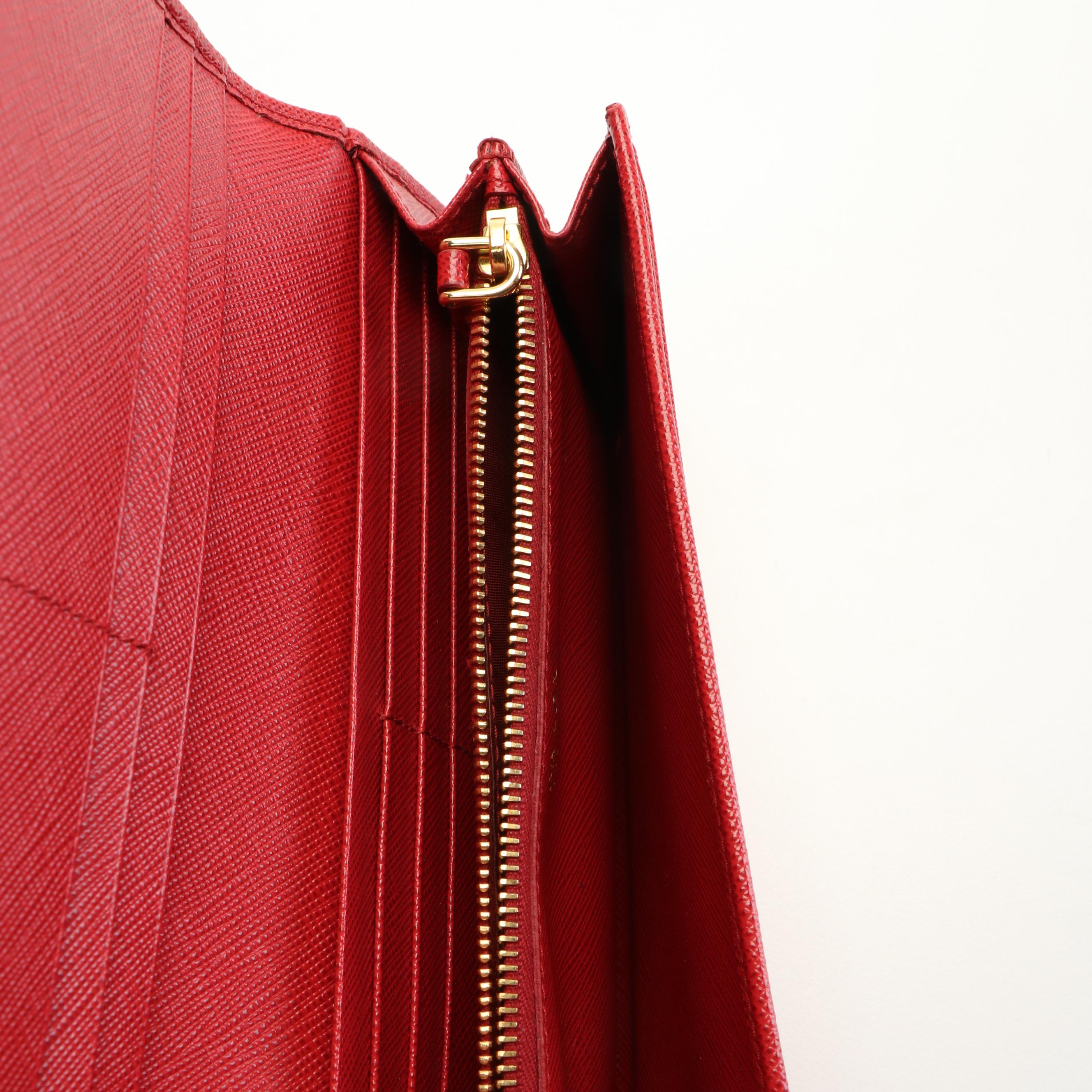 Prada  Red Saffiano Leather Continental Wallet
