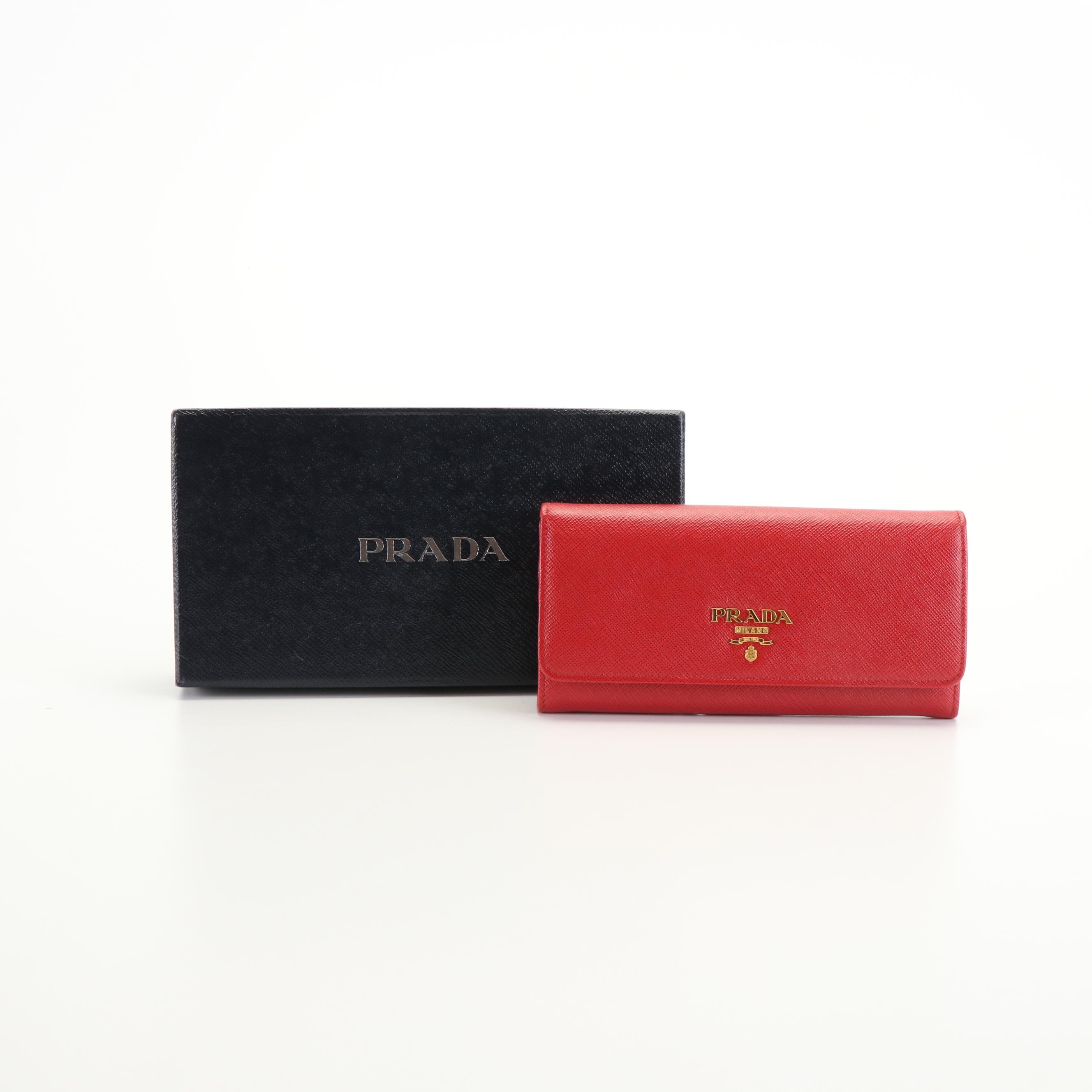 Prada  Red Saffiano Leather Continental Wallet