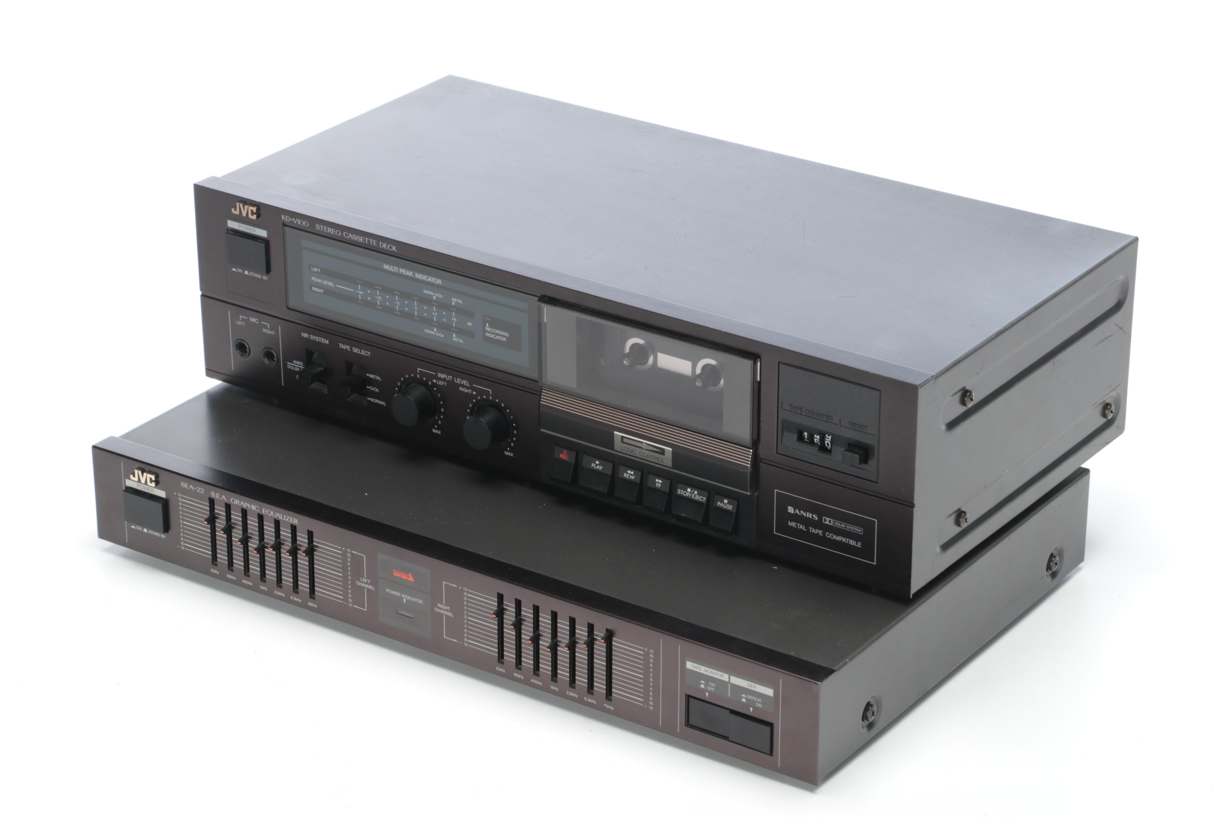 JVC Stereo Amplifier with Tuner, Cassette Deck, Equalizer, Turntable, Speakers