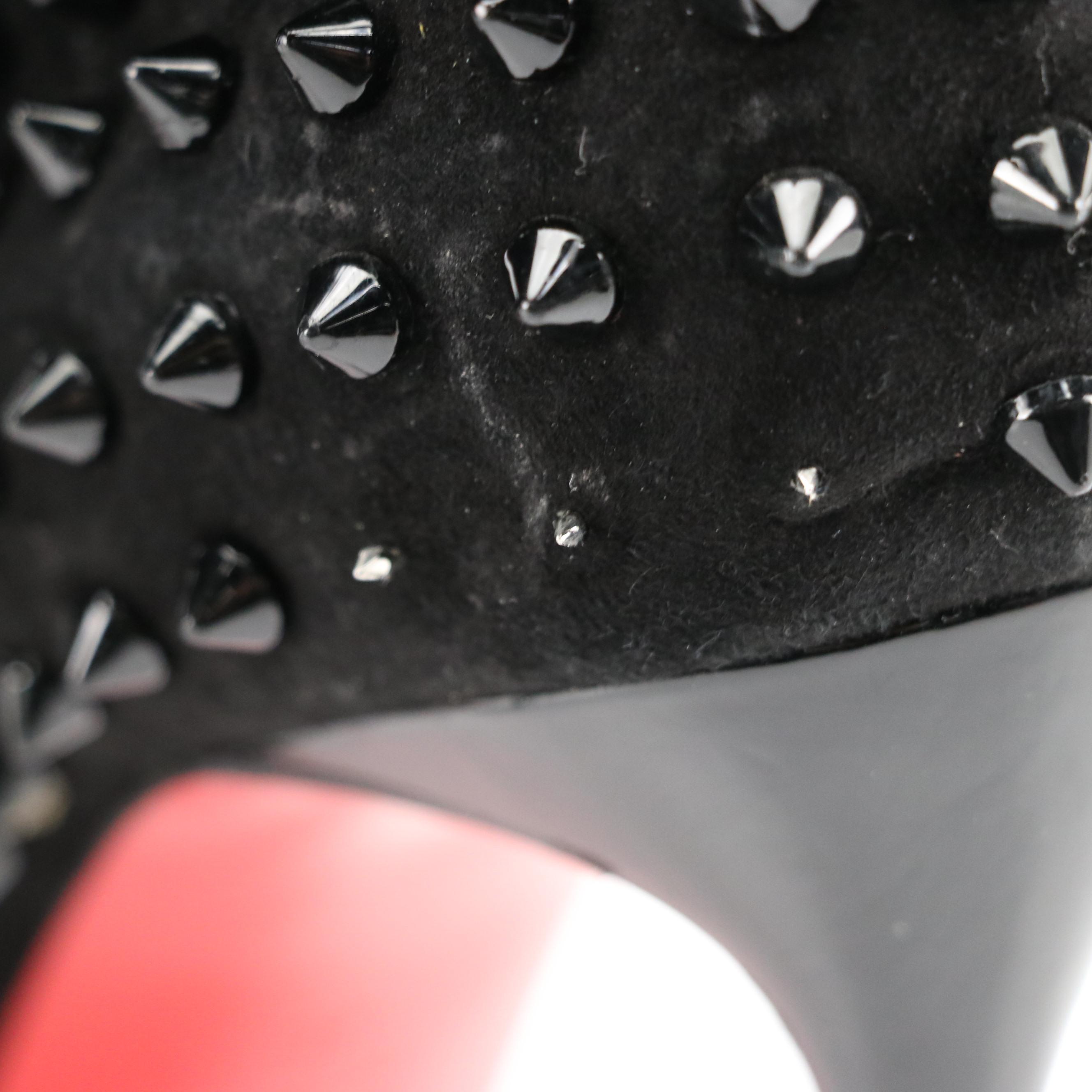 Christian Louboutin Black Guerilla Studded Suede Peep-Toe High-Heeled Booties