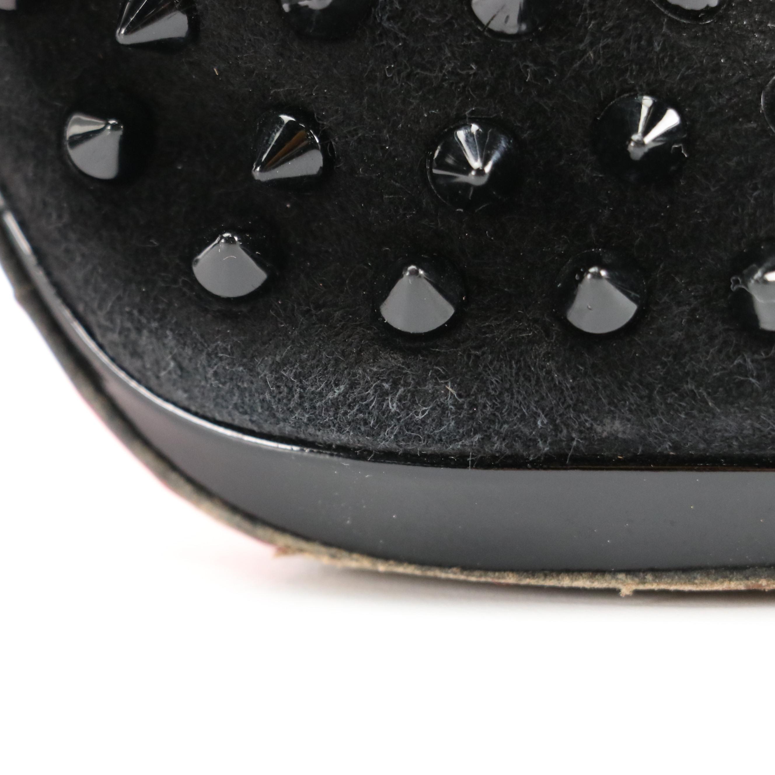 Christian Louboutin Black Guerilla Studded Suede Peep-Toe High-Heeled Booties