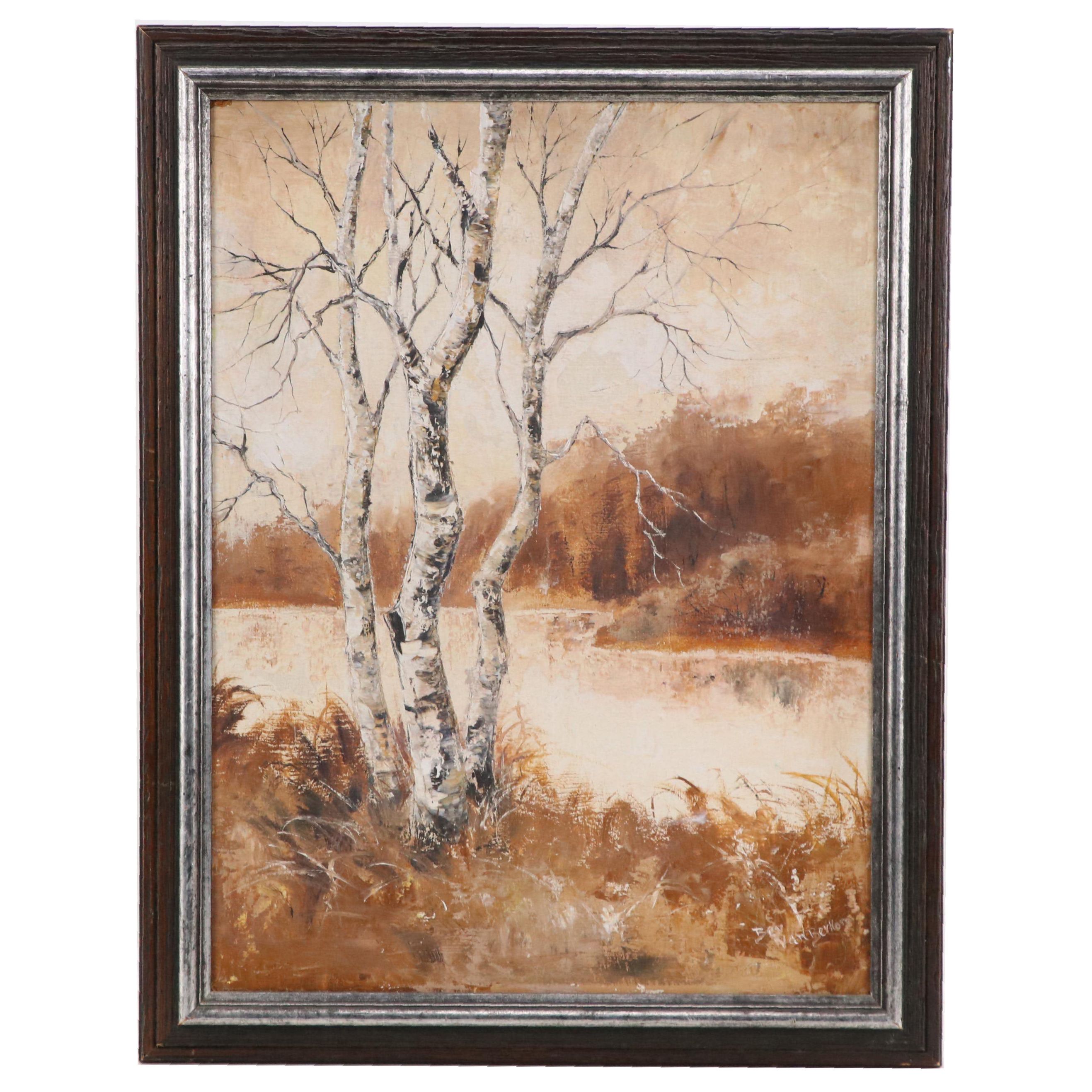 Bev Van Berkom Oil Painting of an Autumnal Landscape with Pond