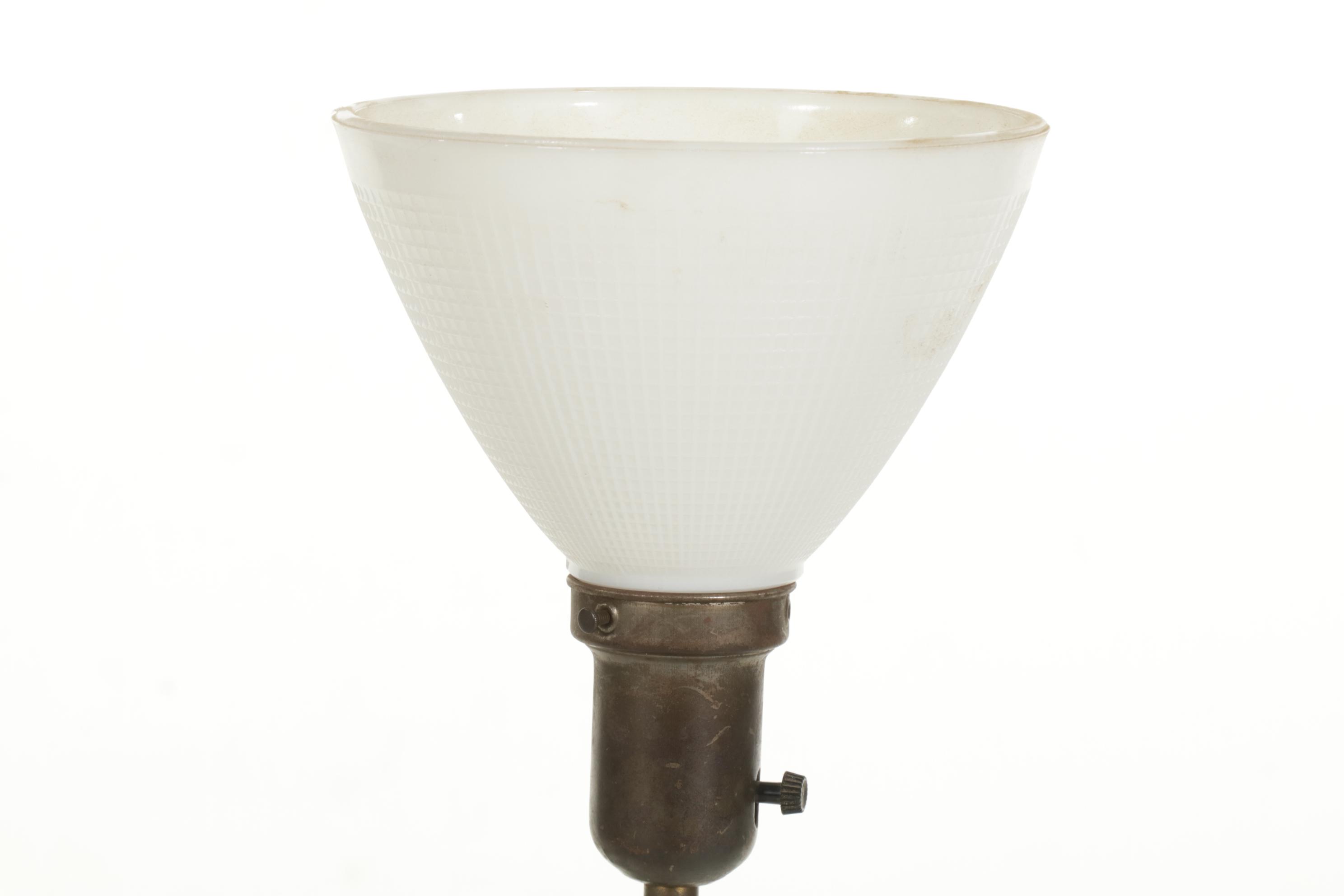 Brass Swing-Arm Torchiere Floor Lamp with Milk Glass Shade