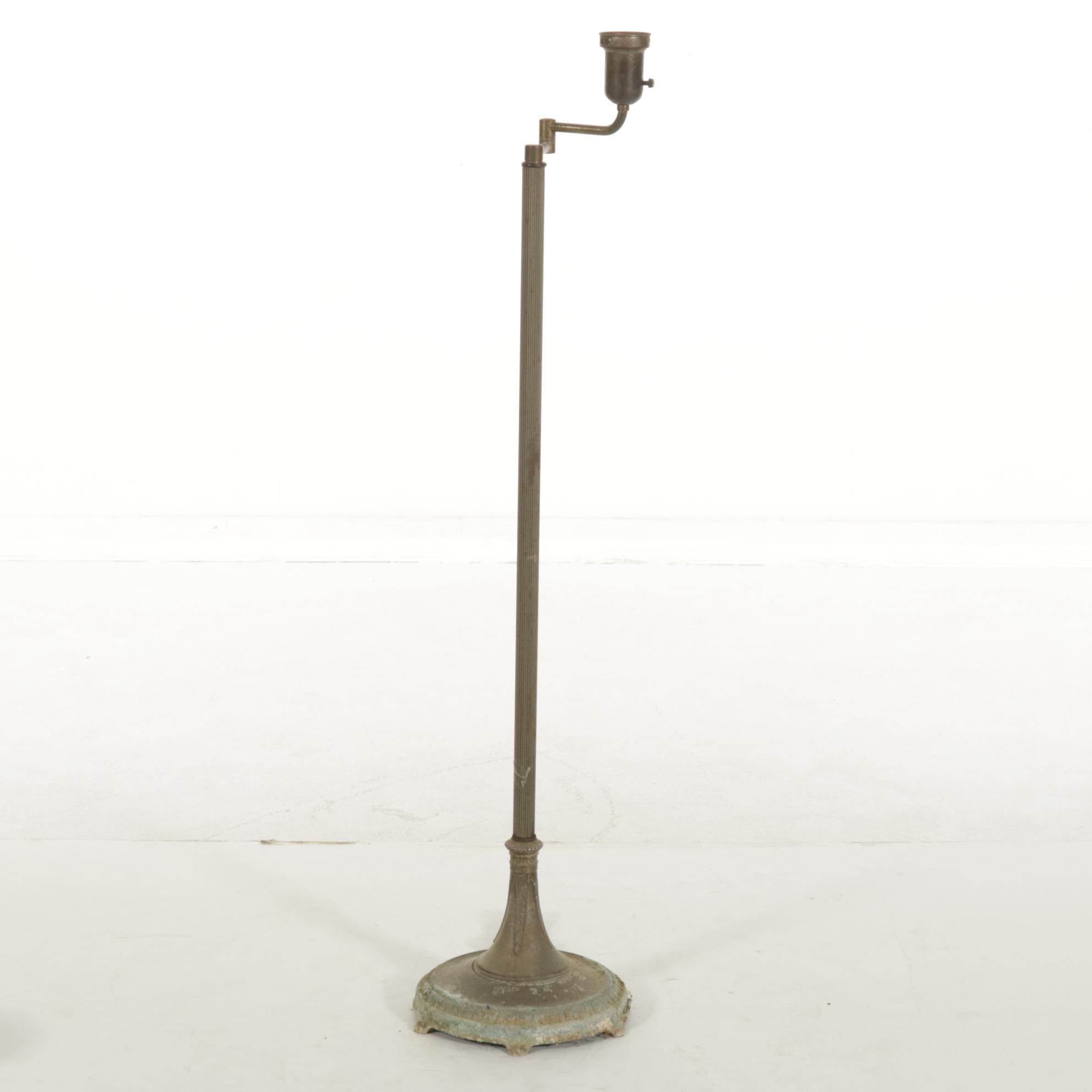 Brass Swing-Arm Torchiere Floor Lamp with Milk Glass Shade
