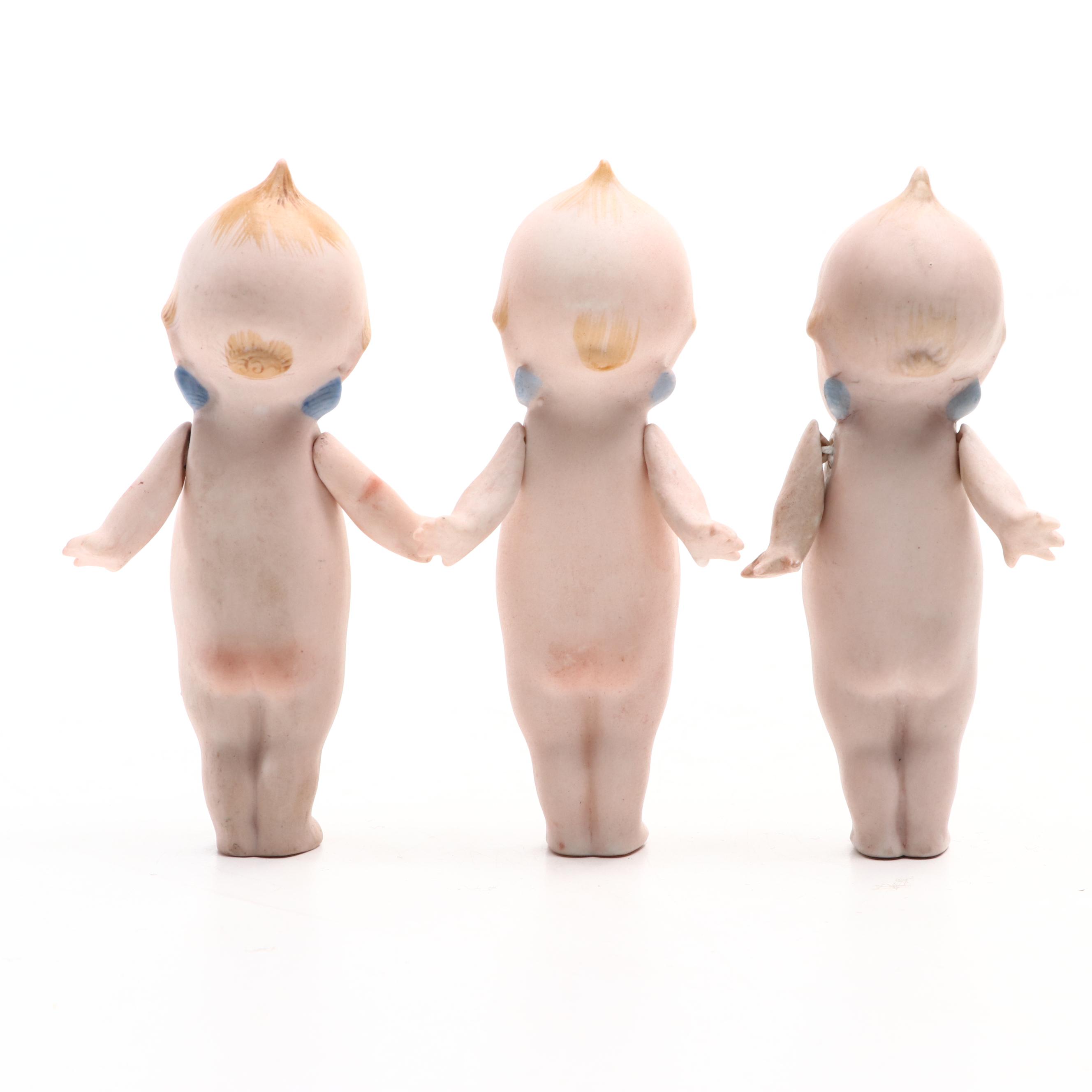 Rose O'Neill Bisque Porcelain Kewpie Doll Figurines with Jointed Arms