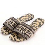 Christian Dior Signature and Leopard Print Dway Slide Sandals