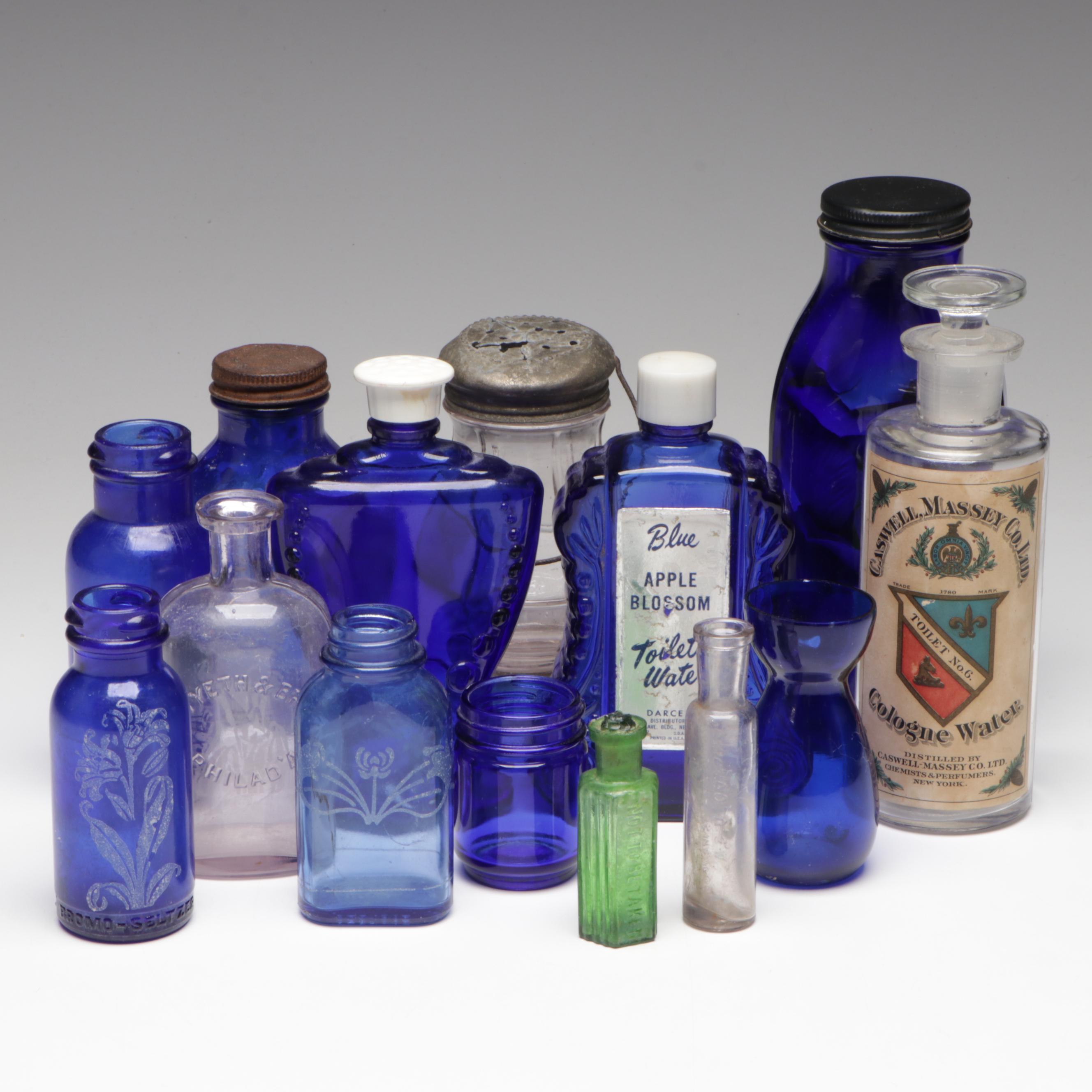Caswell, Massey Co. "Cologne Water" Bottle, Cobalt Glass Bottles and Other Glass