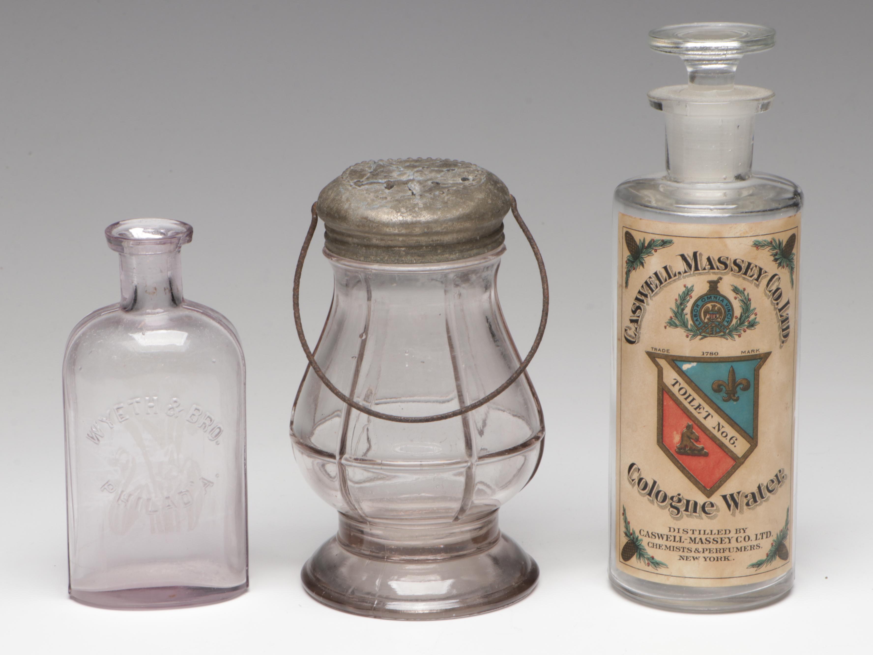 Caswell, Massey Co. "Cologne Water" Bottle, Cobalt Glass Bottles and Other Glass