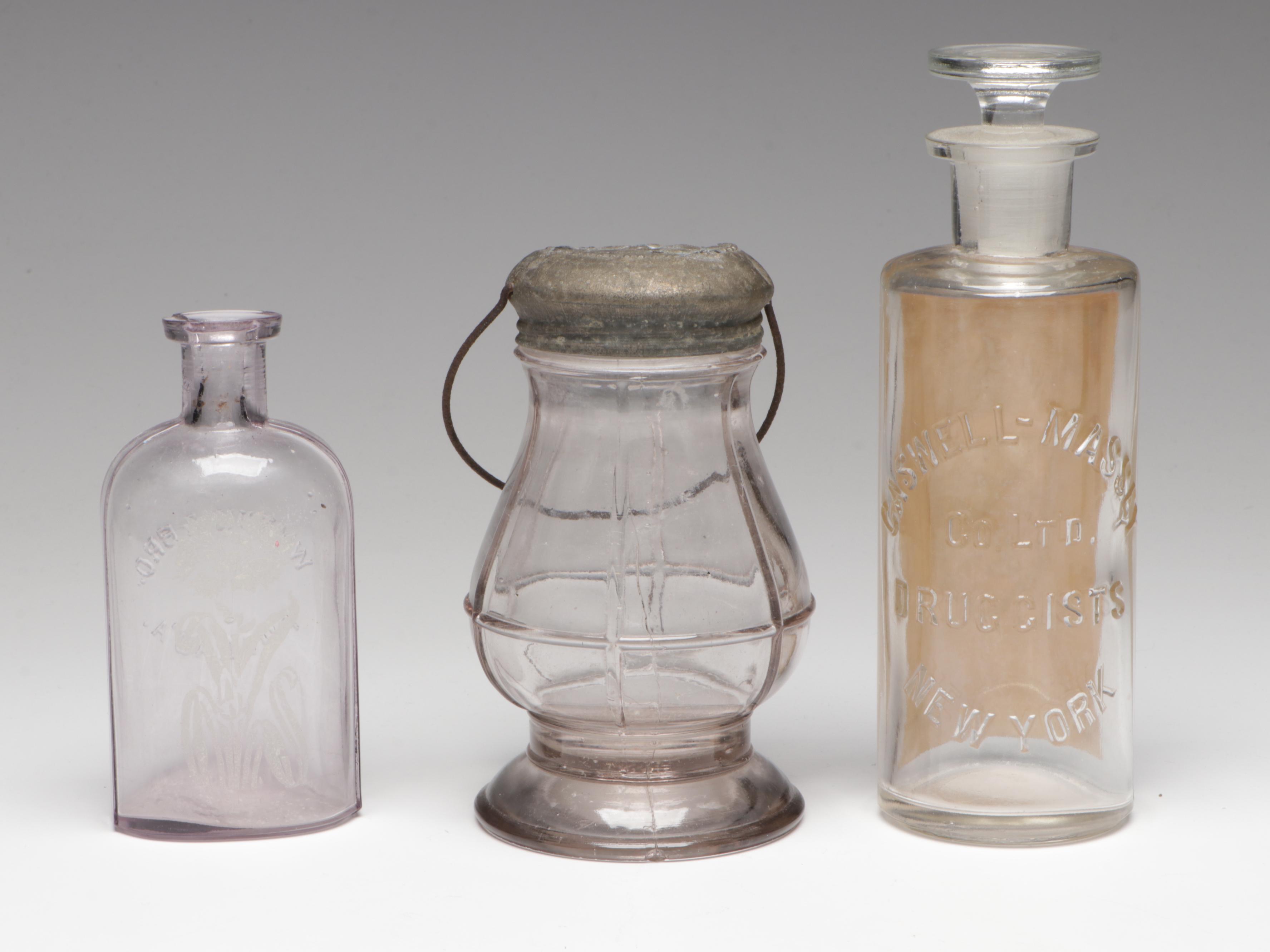 Caswell, Massey Co. "Cologne Water" Bottle, Cobalt Glass Bottles and Other Glass