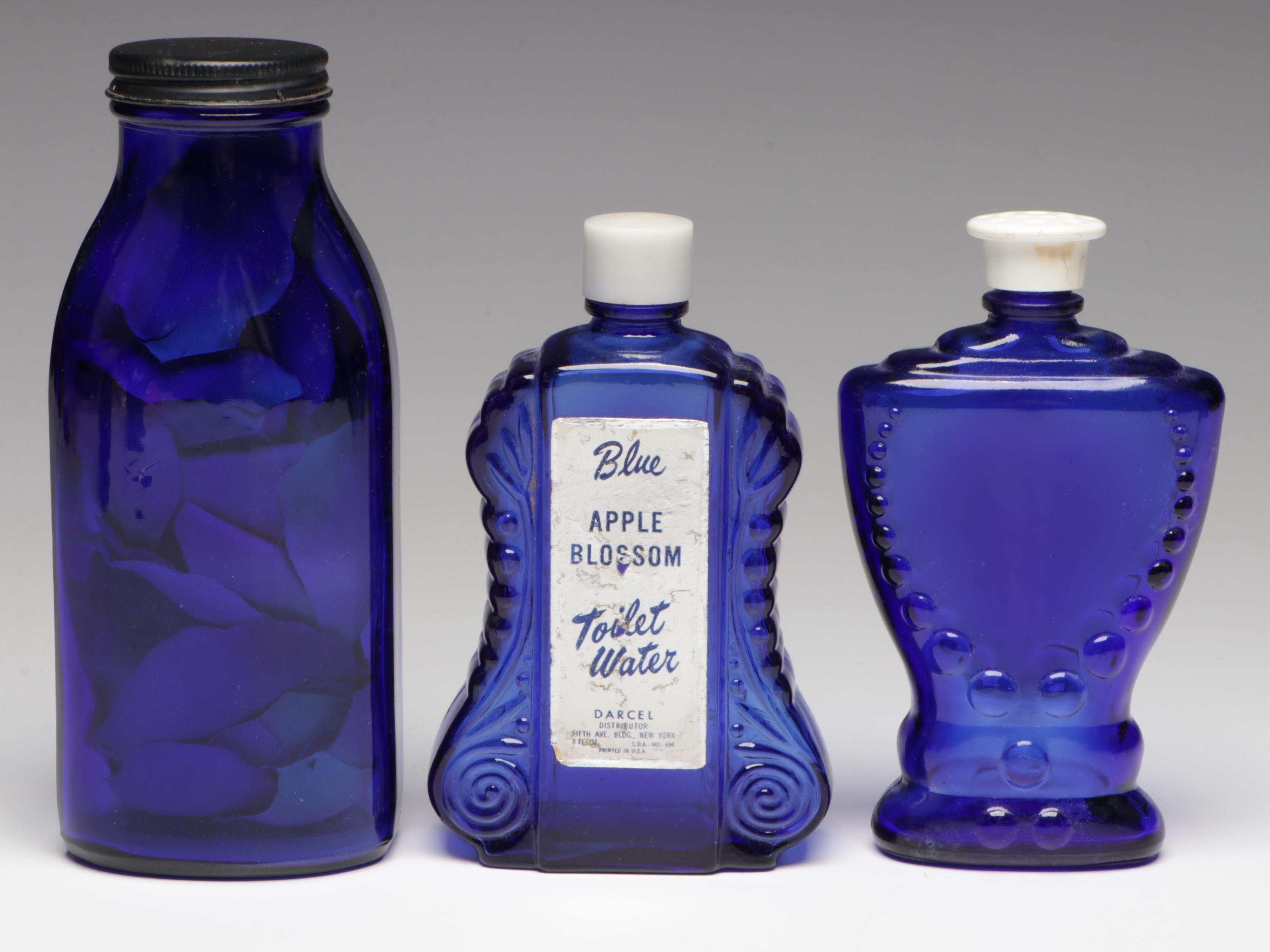 Caswell, Massey Co. "Cologne Water" Bottle, Cobalt Glass Bottles and Other Glass
