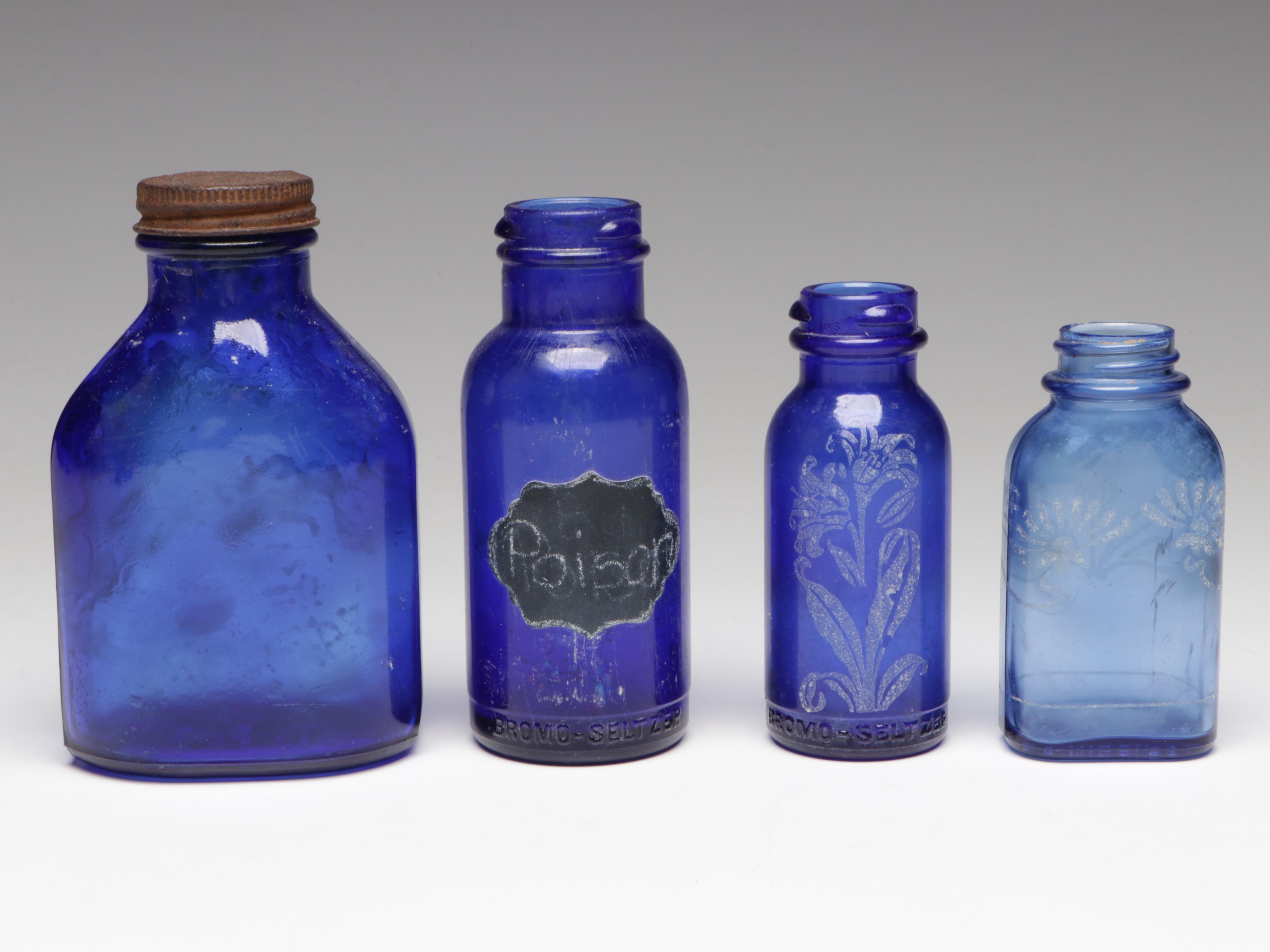 Caswell, Massey Co. "Cologne Water" Bottle, Cobalt Glass Bottles and Other Glass