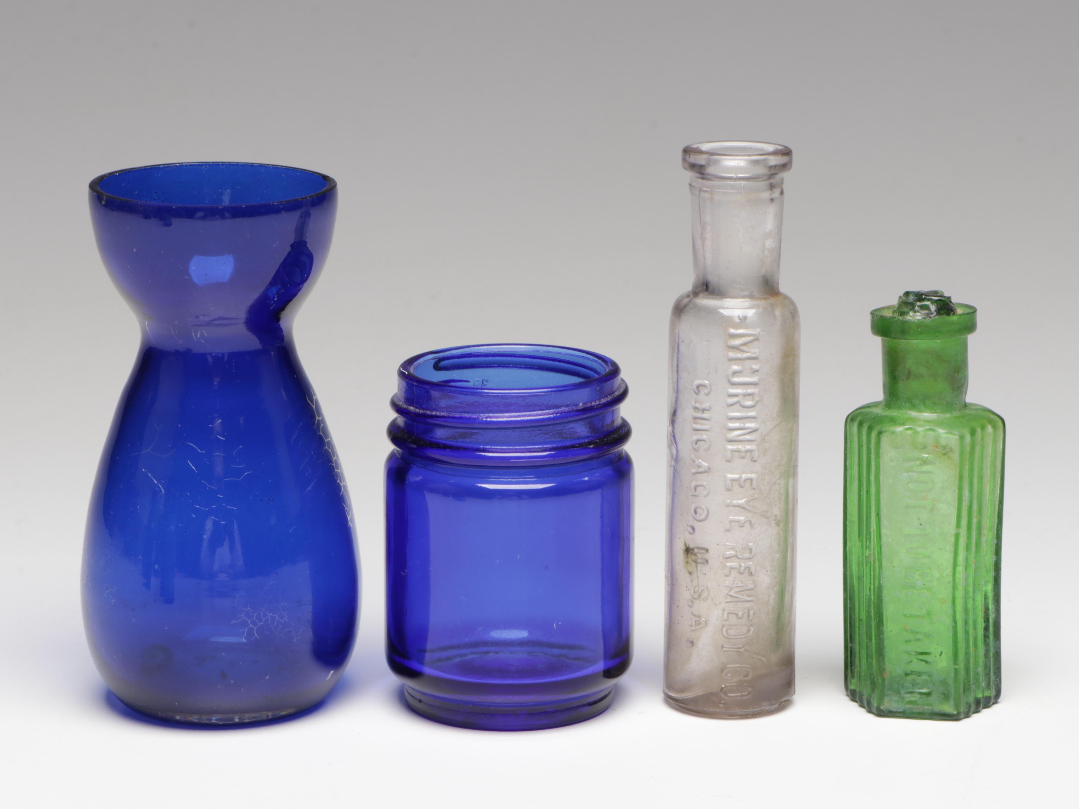 Caswell, Massey Co. "Cologne Water" Bottle, Cobalt Glass Bottles and Other Glass