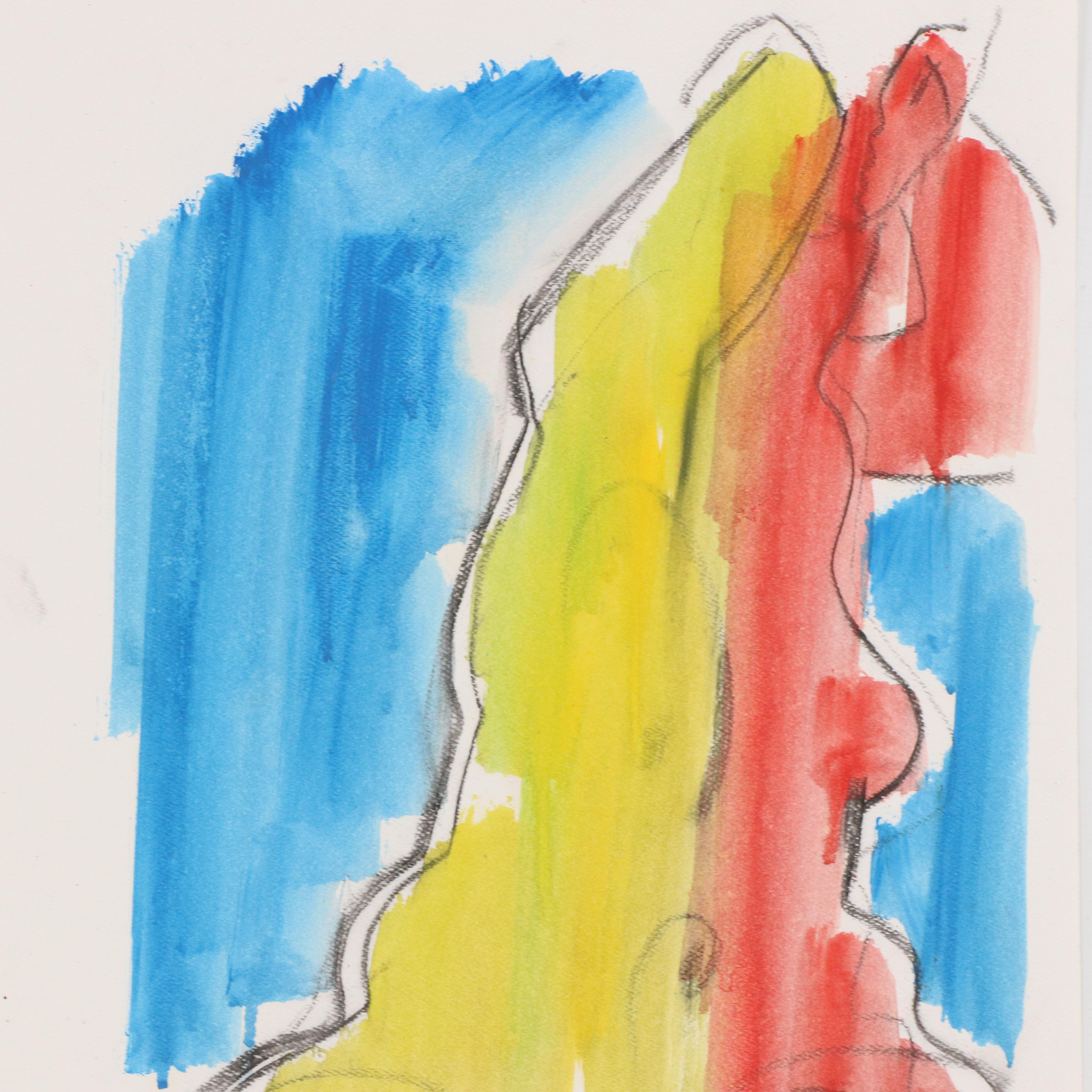 Jack Meanwell Figural Nude Mixed Media Painting, 1997