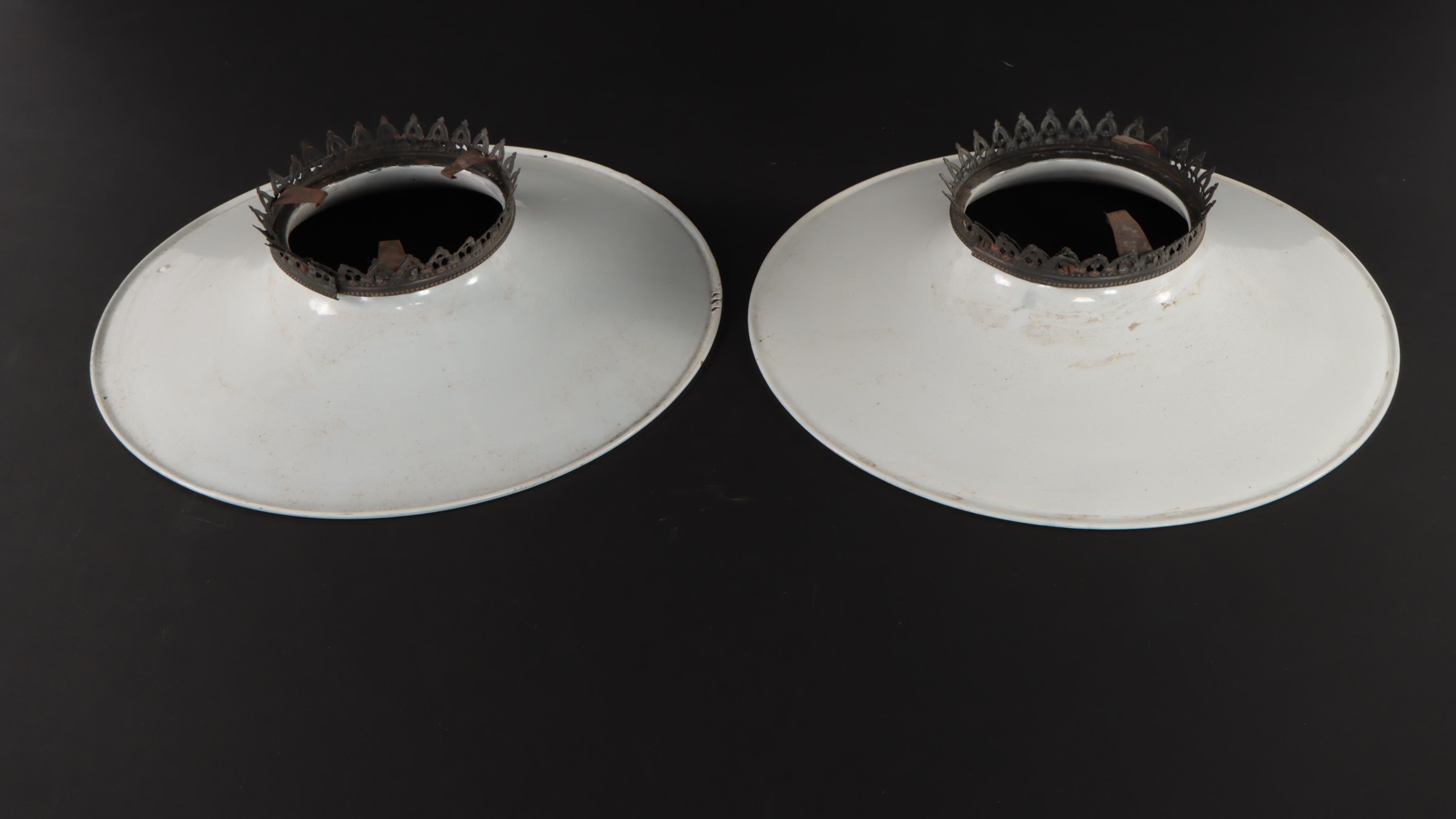 Pair of Porcelain Enamel Pendant Shades With Porcelain Enamel Sample Board