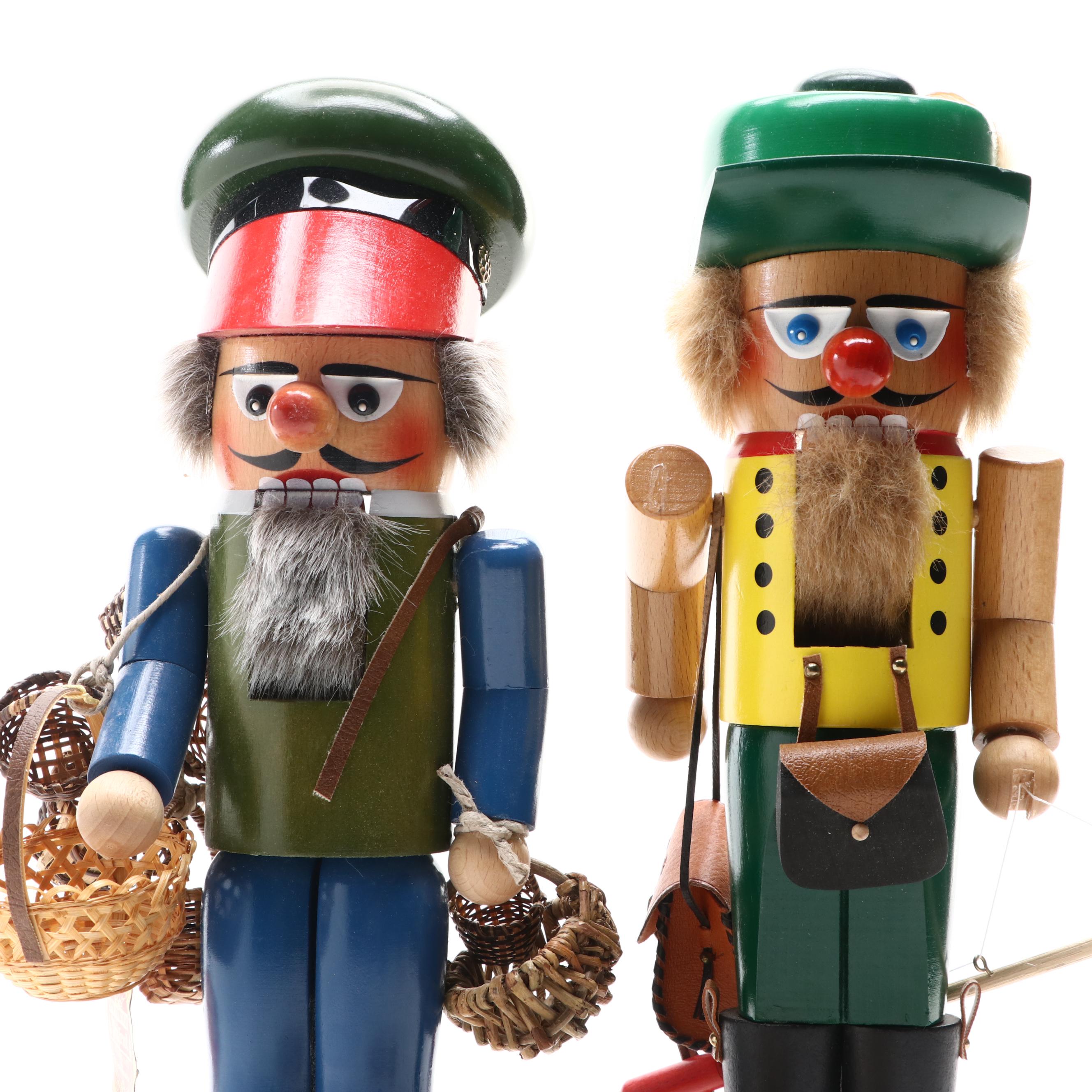 Steinbach "Basket Vendor" and "Fisherman" Wooden Nutcrackers