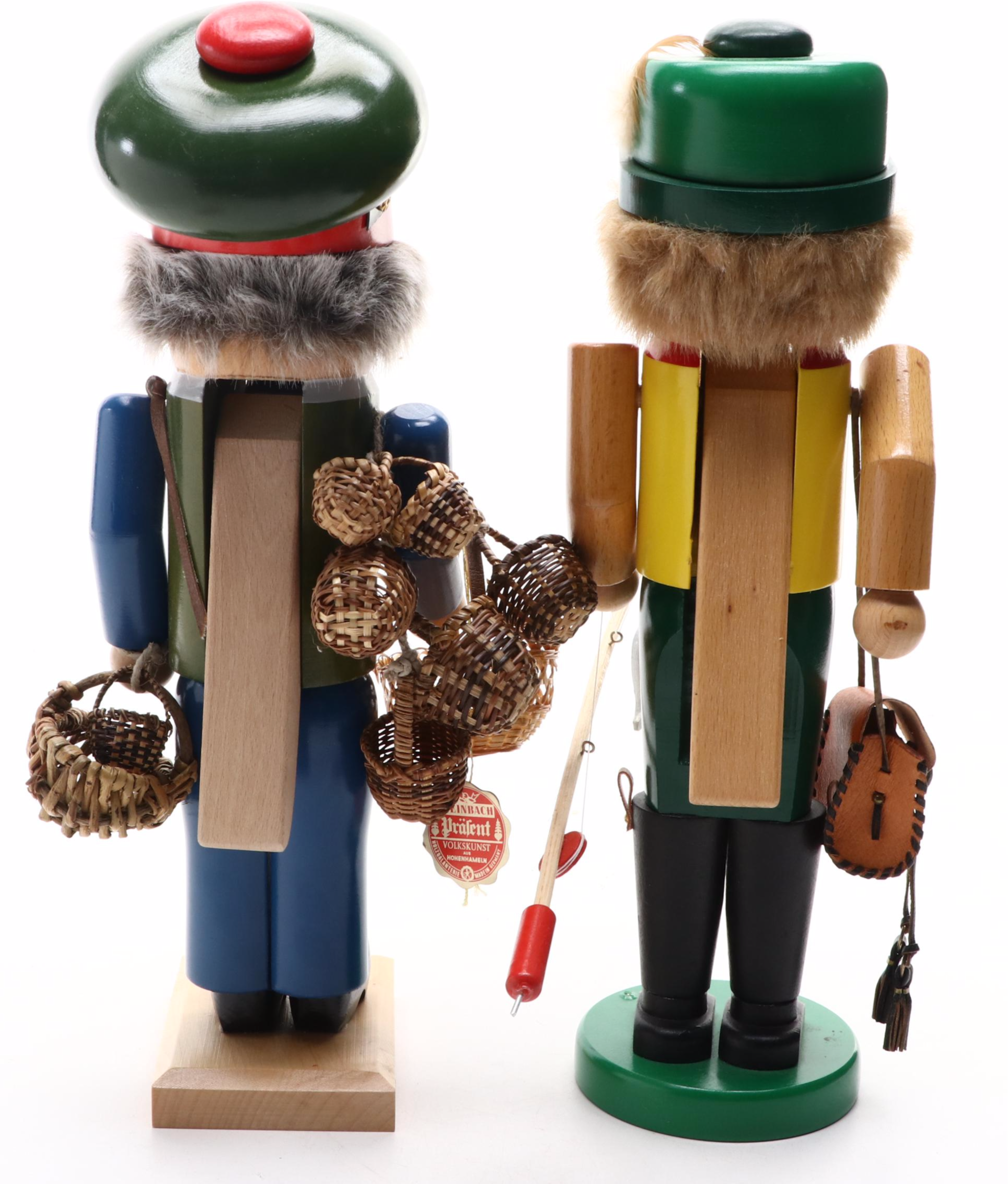 Steinbach "Basket Vendor" and "Fisherman" Wooden Nutcrackers