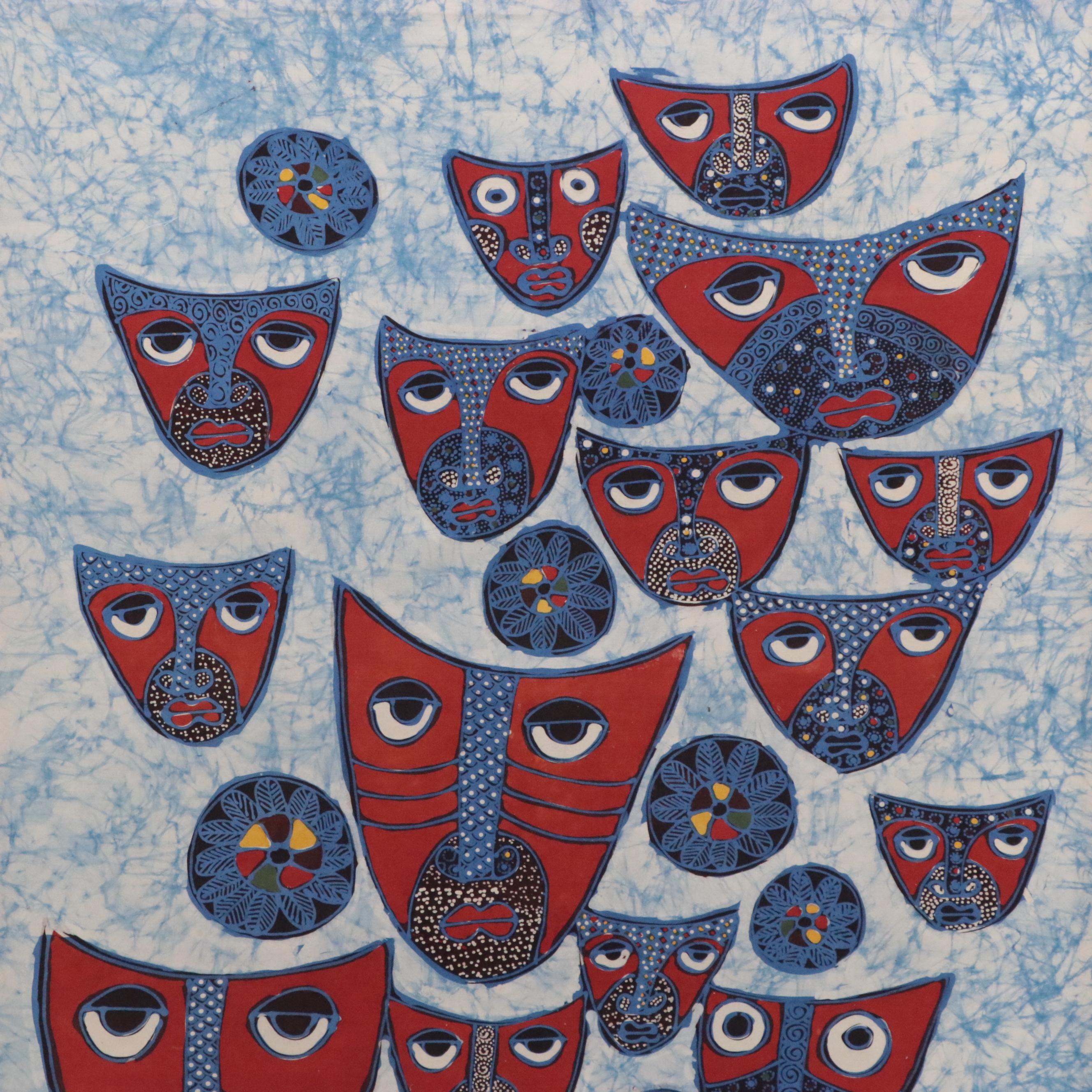 Folk Art Batik Textile of Abstract Figures