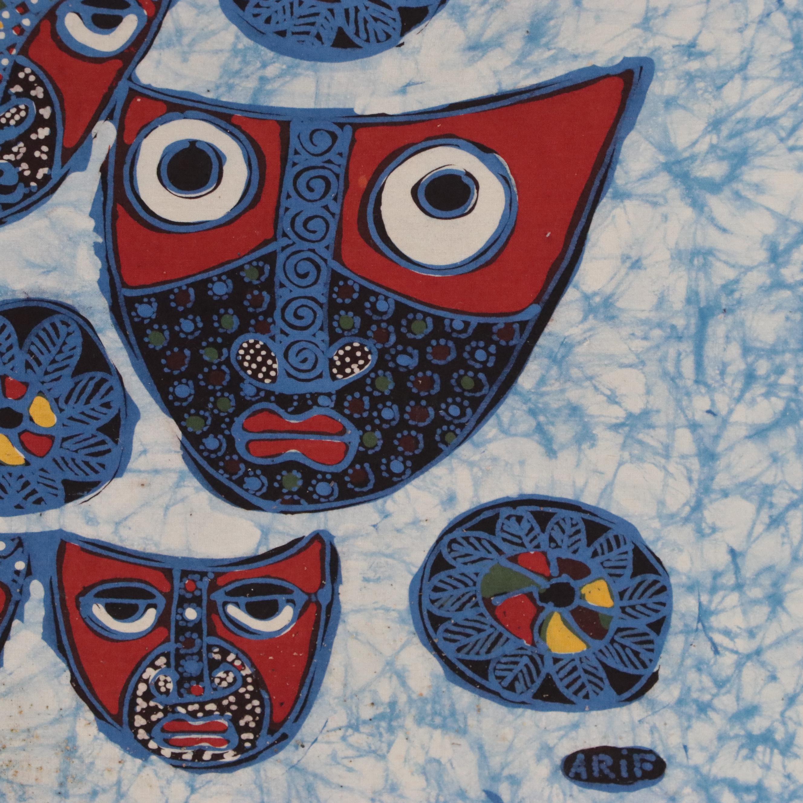 Folk Art Batik Textile of Abstract Figures