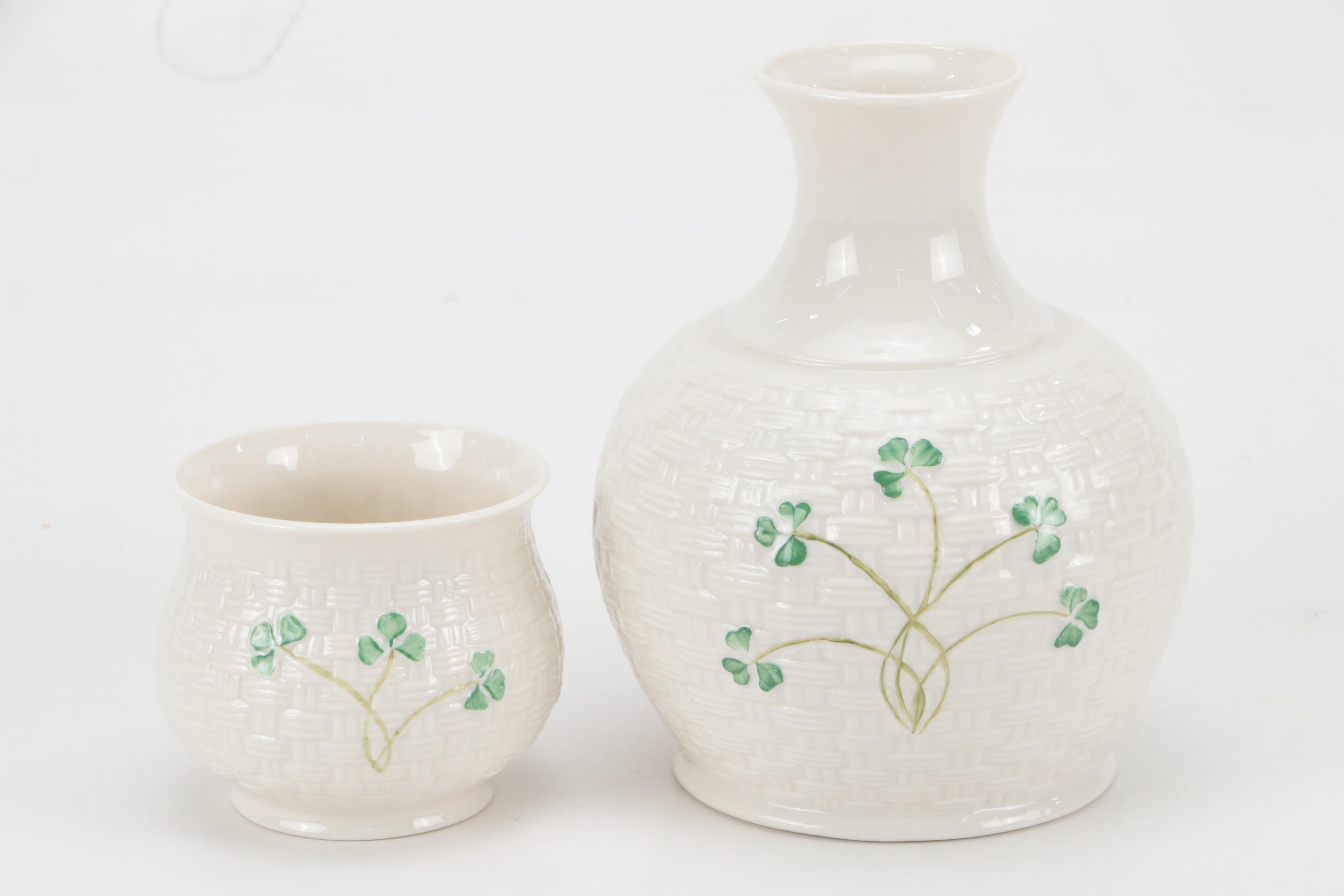 Belleek "Shamrock" Two Piece Porcelain Nite Set with Valdivia Tankard