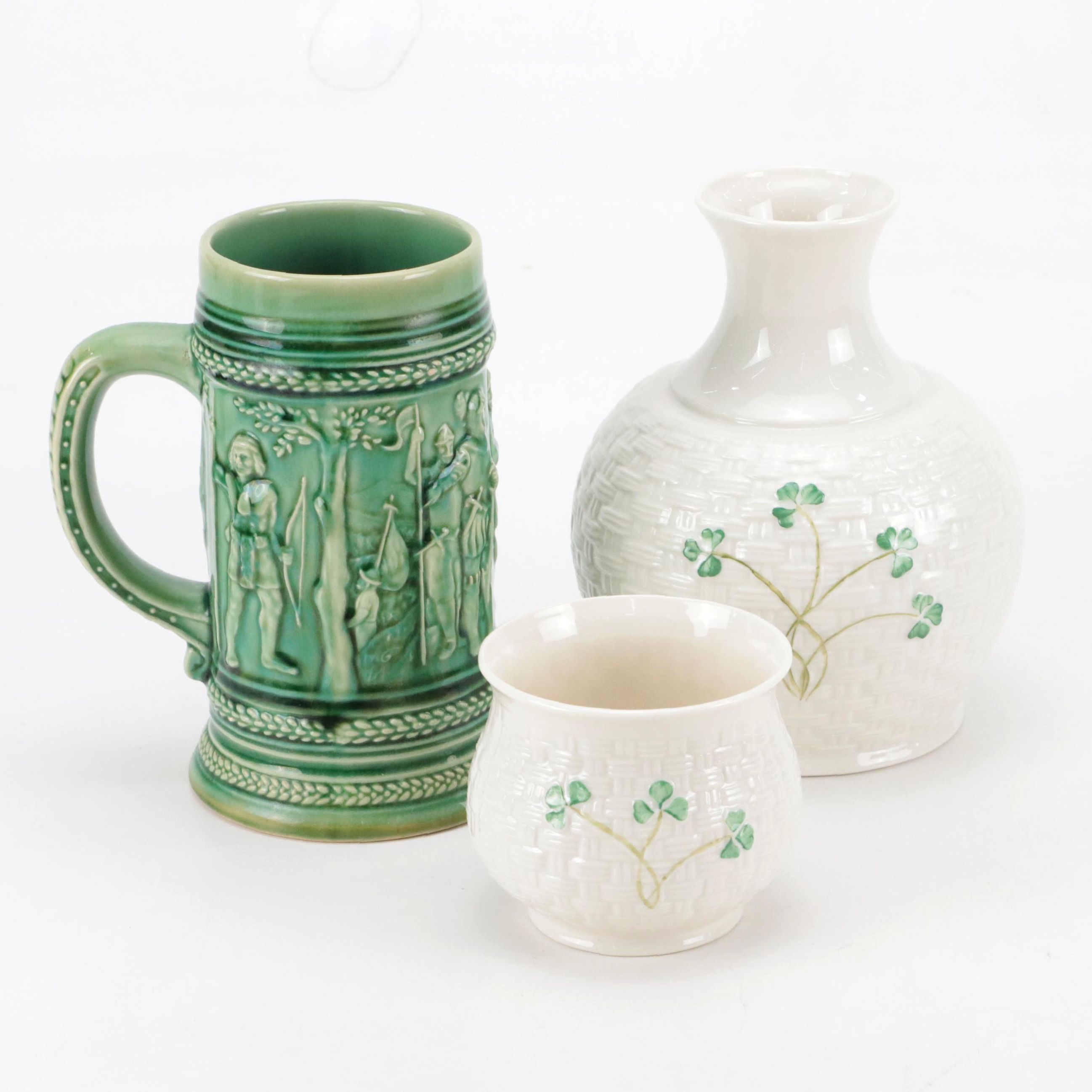Belleek "Shamrock" Two Piece Porcelain Nite Set with Valdivia Tankard