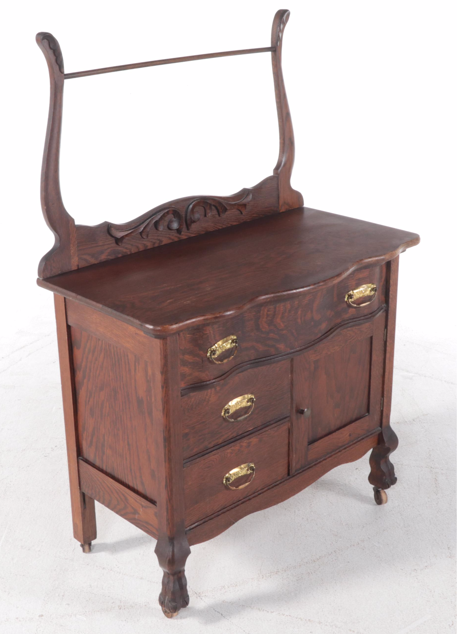 Victorian Tiger Oak Washstand, Late 19th Century