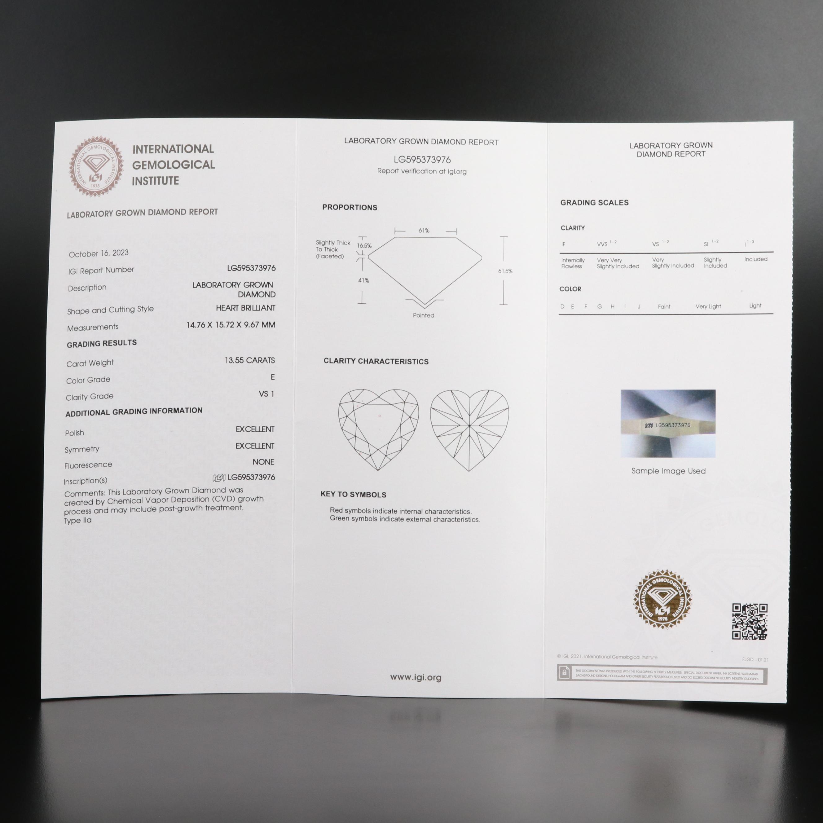 Platinum 13.55 CT Lab Grown Diamond Solitaire Ring with IGI Report